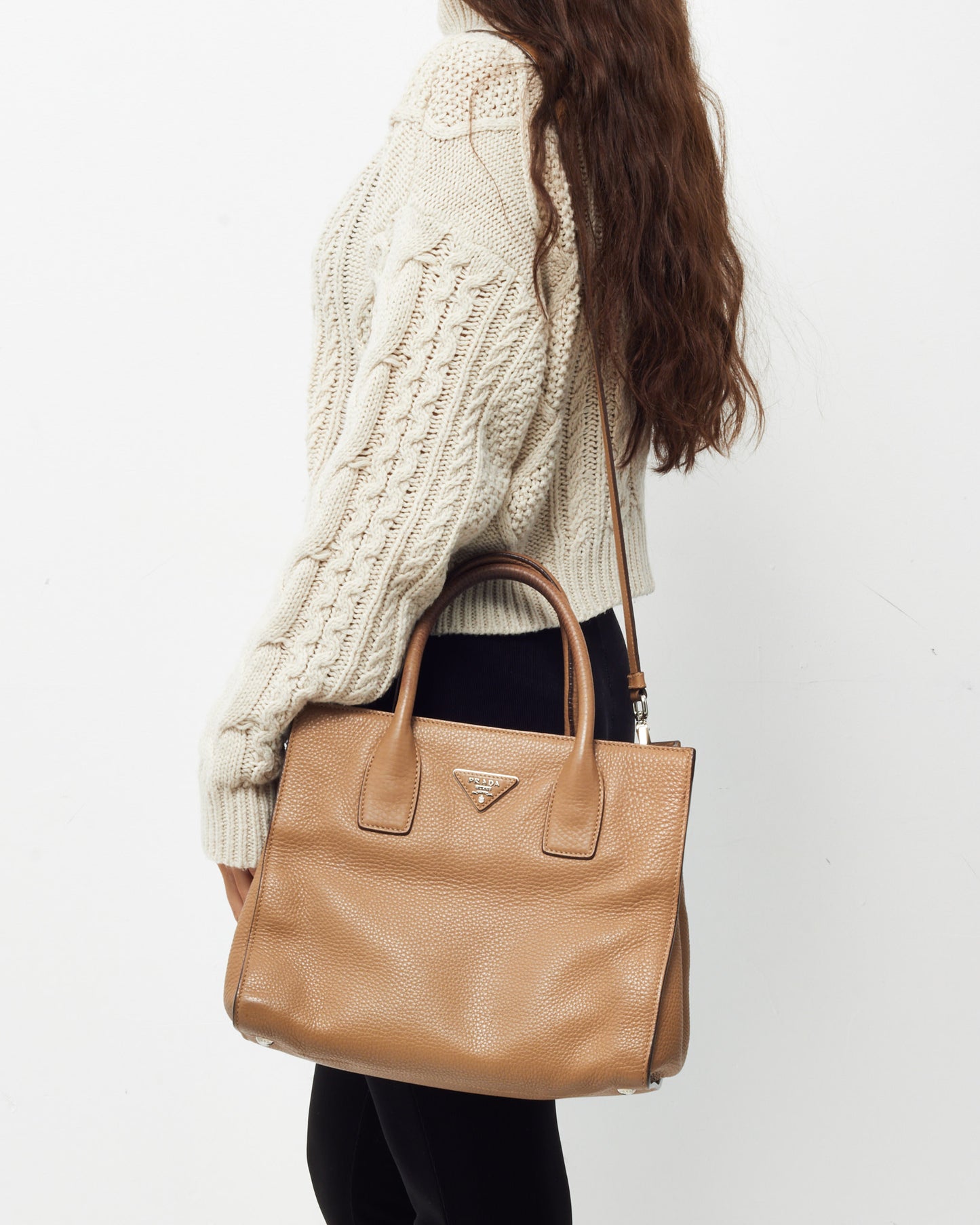 Prada Beige Vitello Daino Leather 2Way Tote with Strap