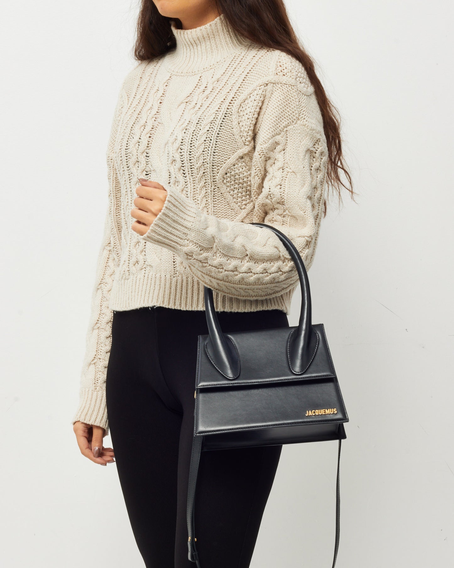 Jacquemus Black Leather "Le Grand Chiquito" Bag w/ Strap