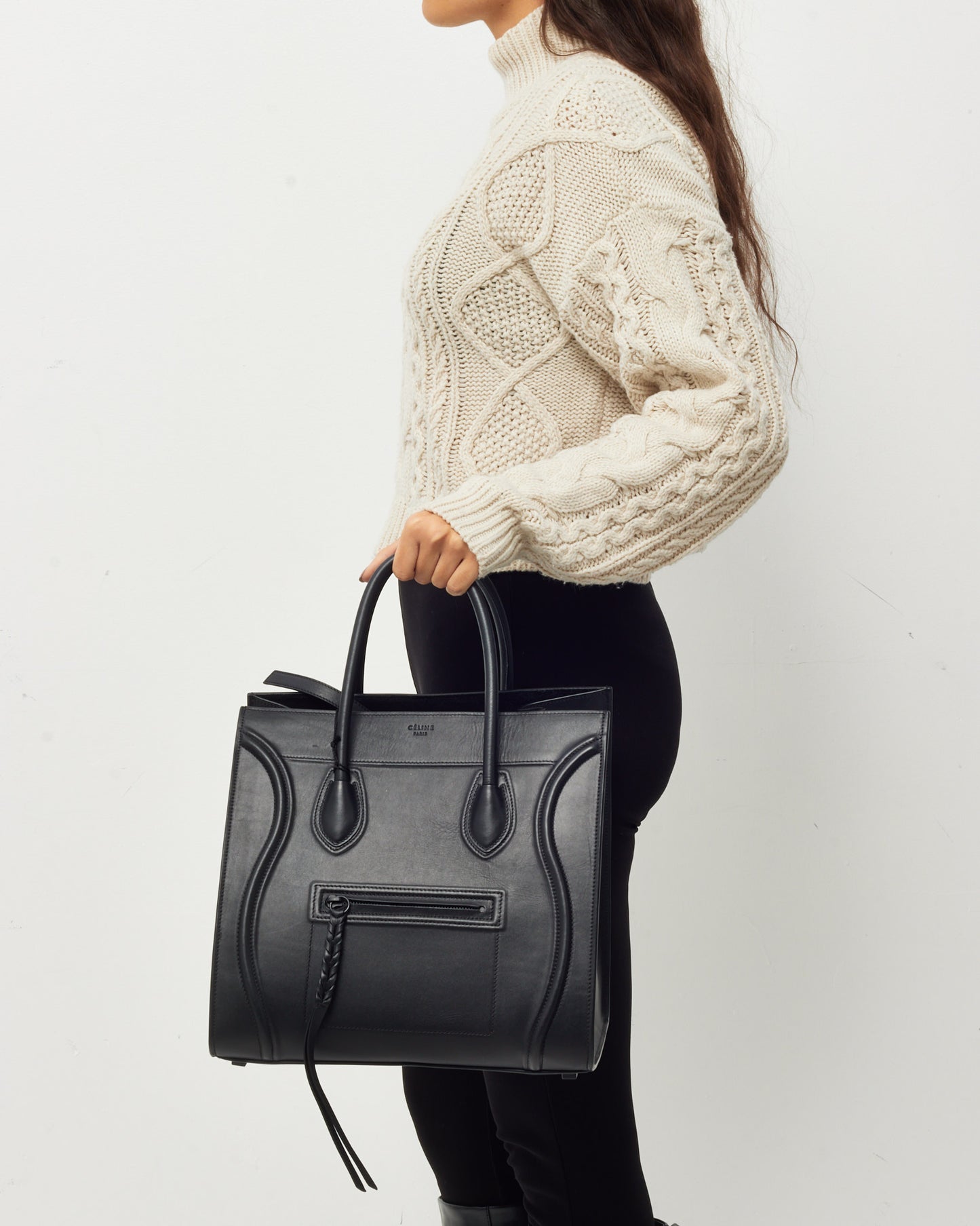 Celine Black Smooth Calfskin Leather Medium Phantom Luggage Tote