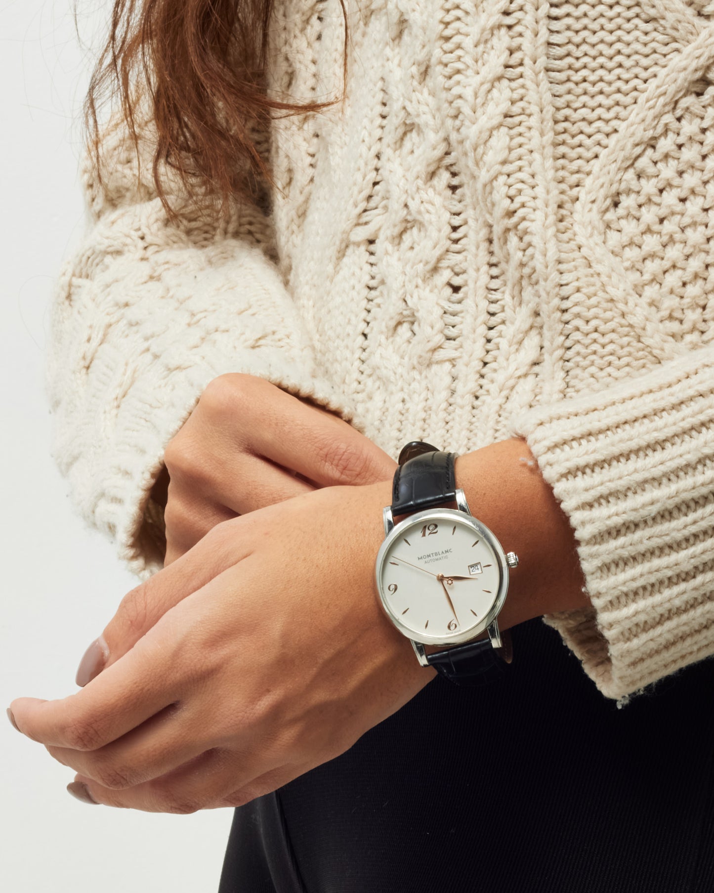 Montblanc Silver Steel, Black Croc Leather, Rose Gold Hour Markers 4810 Round Automatic 42mm Watch