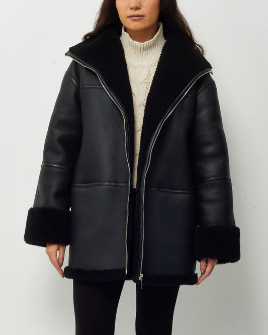 Toteme Black Signature Shearling Jacket - XXS (Oversized)