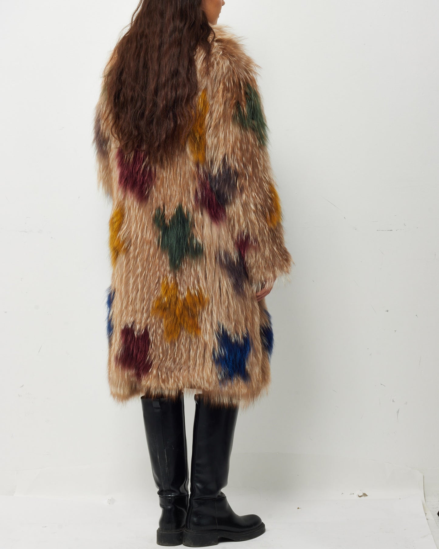 Foxy the Label Brown/Beige Multicolor Detail Fox Fur Coat - M