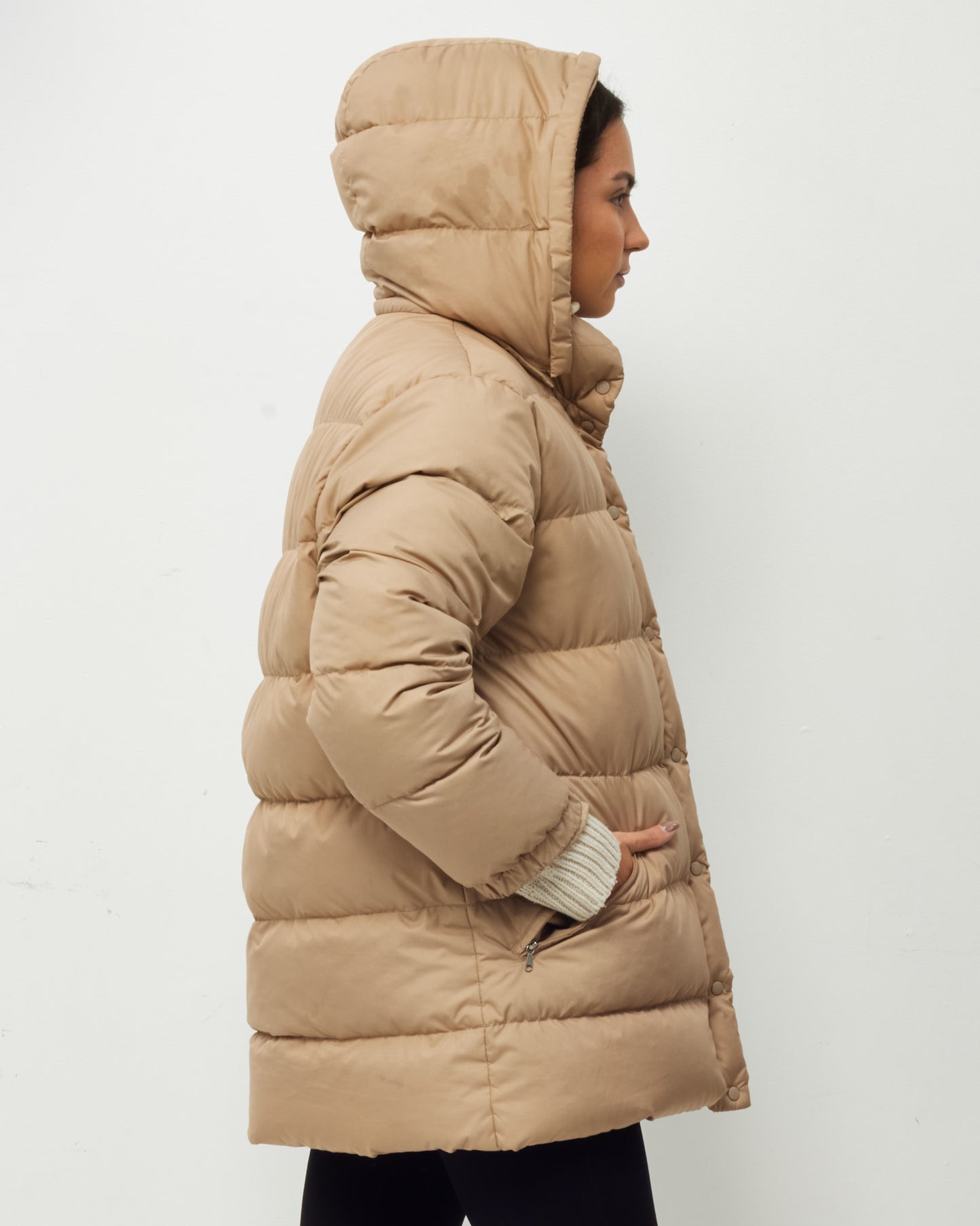 Moncler Women's Beige Hooded Down Puffer Jacket - 2/M