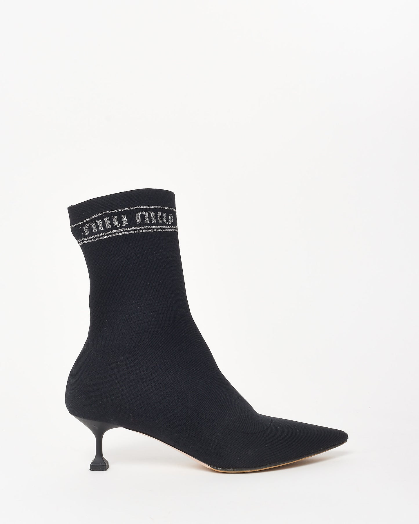 Miu Miu Black Knit & Silver Sparkle Sock Boots - 39