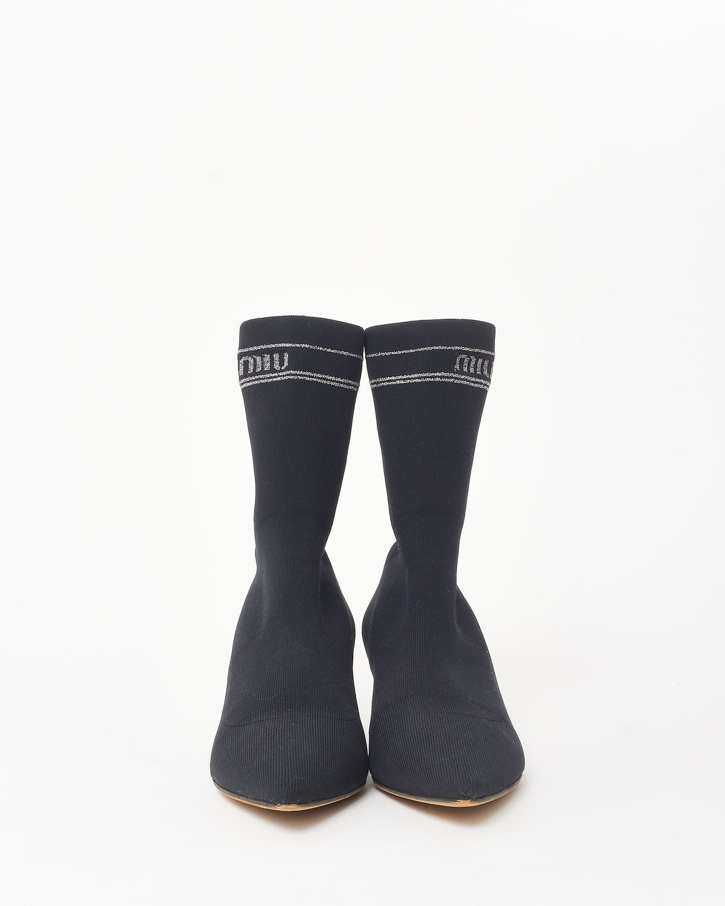 Miu Miu Black Knit & Silver Sparkle Sock Boots - 39