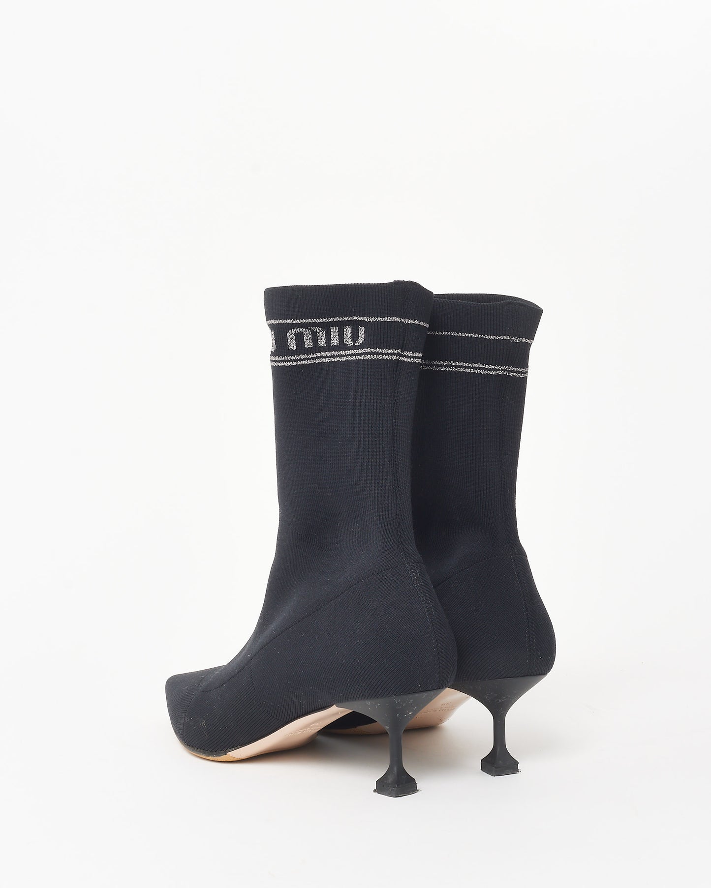 Miu Miu Black Knit & Silver Sparkle Sock Boots - 39