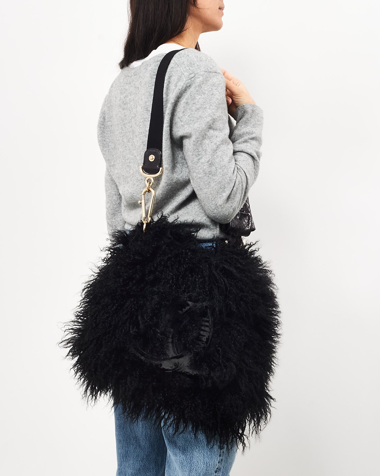 Chanel 2008/2009 Black Mongolian Lamb Fur Tibet Flap Handbag