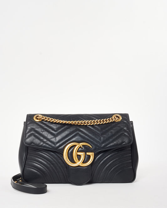 Gucci Black Matelassé Leather Medium Marmont Flap Shoulder Bag