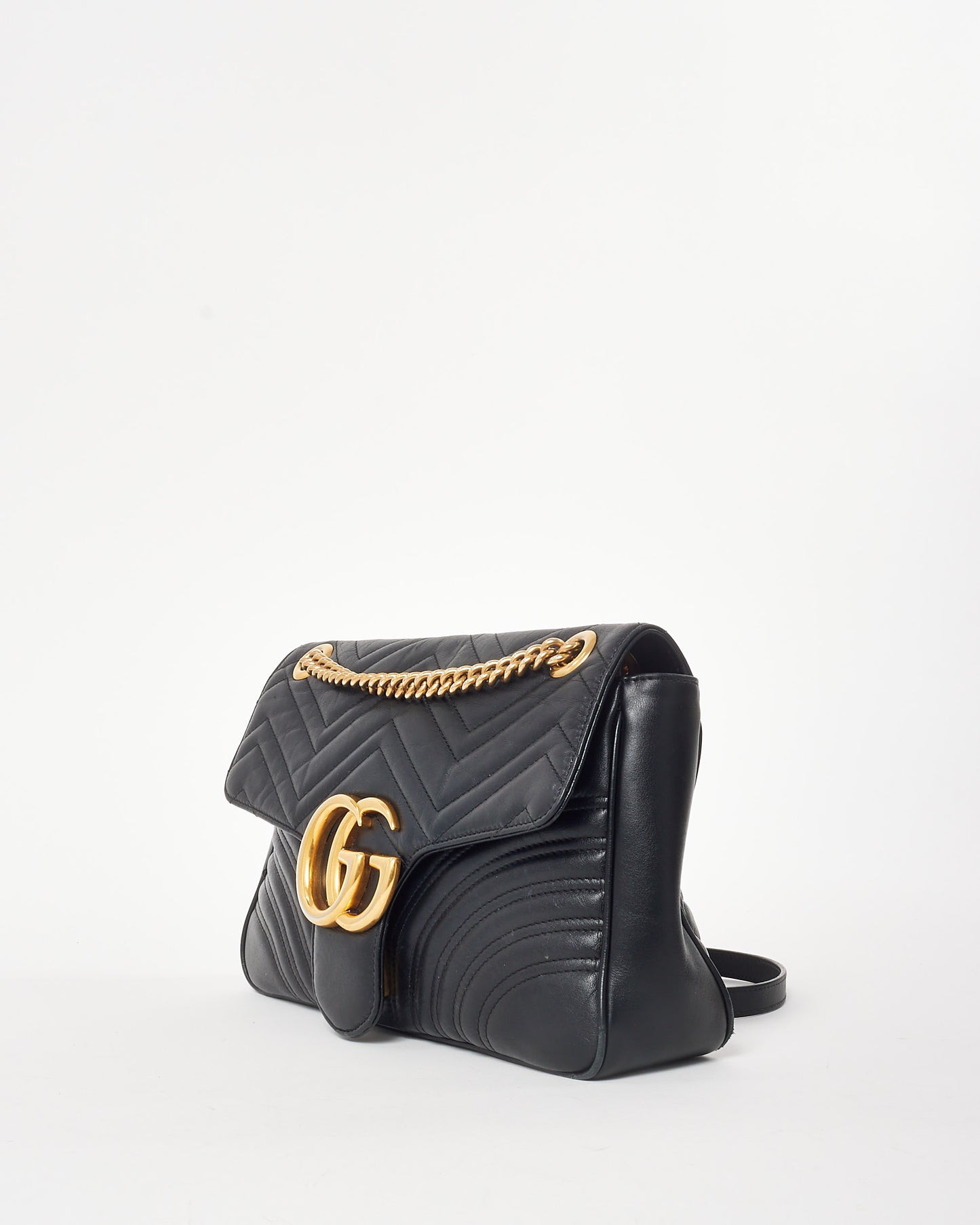 Gucci Black Matelassé Leather Medium Marmont Flap Shoulder Bag