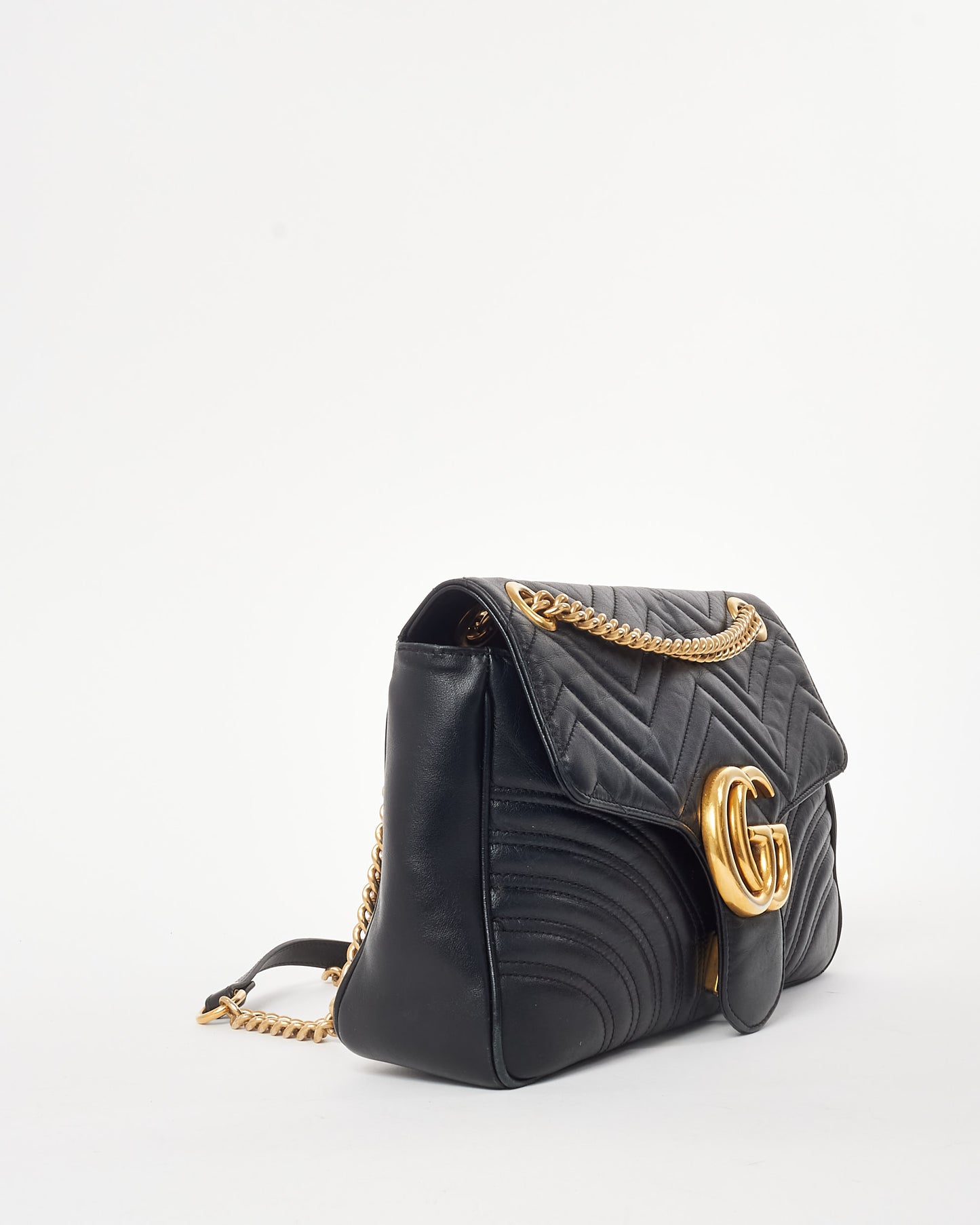 Gucci Black Matelassé Leather Medium Marmont Flap Shoulder Bag