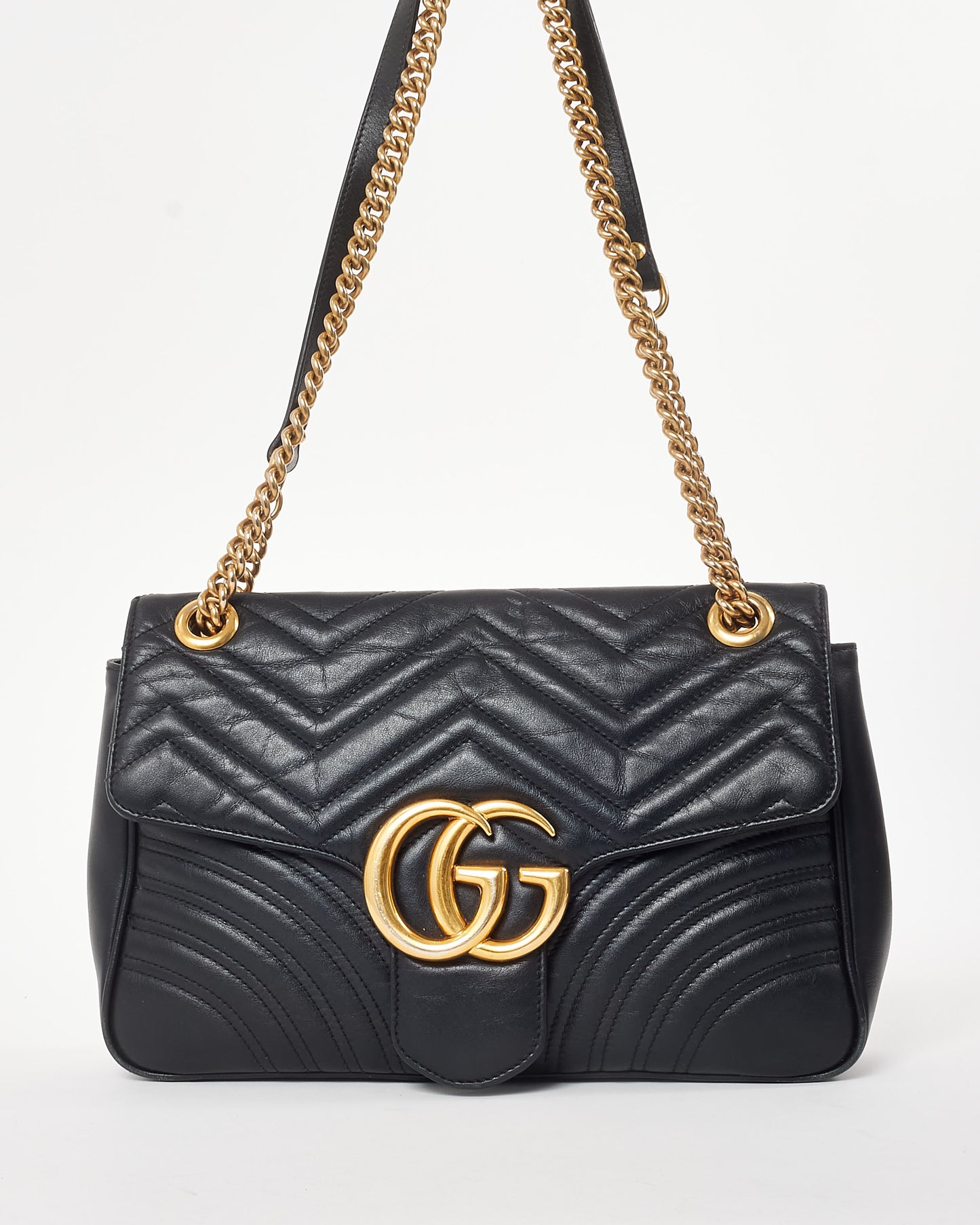 Gucci Black Matelassé Leather Medium Marmont Flap Shoulder Bag