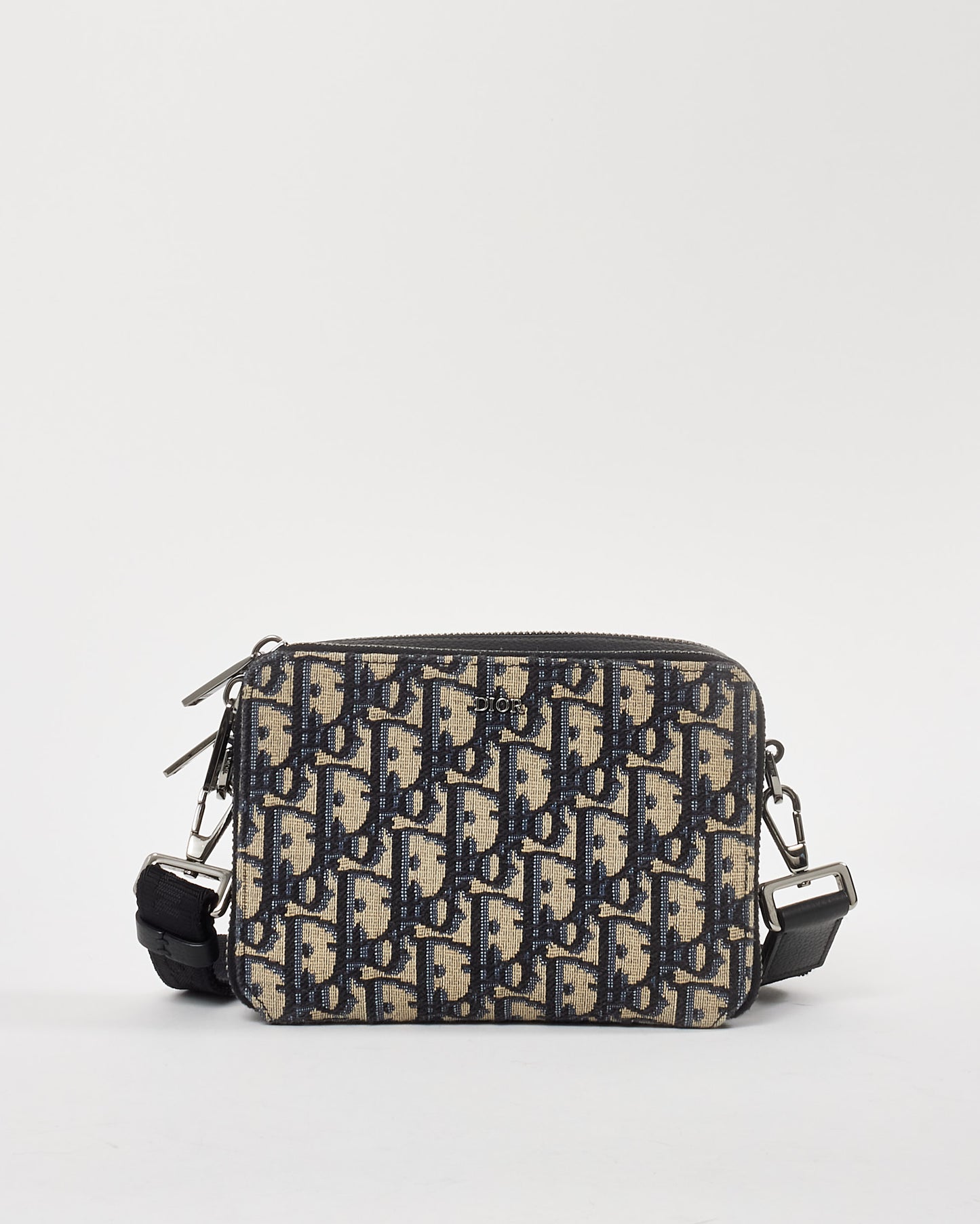 Dior Navy Oblique Jacquard Canvas Zipped Pouch with Strap Crossbody Bag