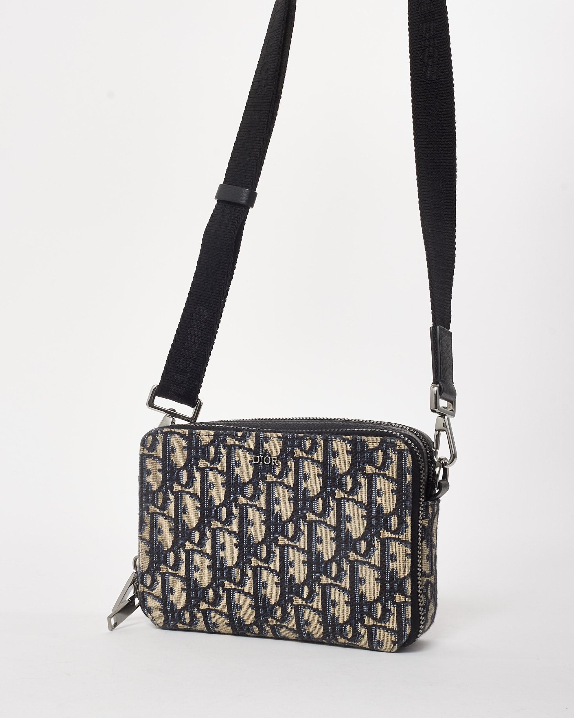 Buy Dior Navy Oblique Jacquard Canvas Zipped Pouch with