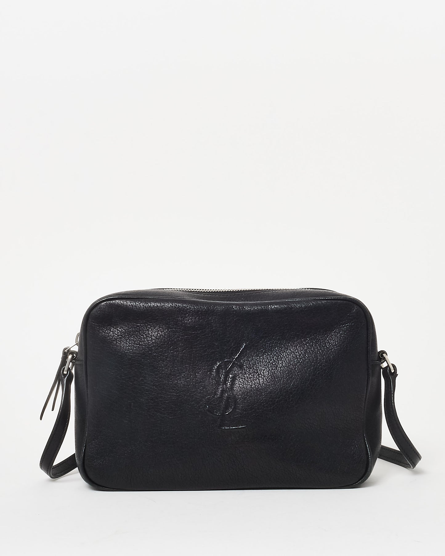 Saint Laurent Black Leather Embossed Logo Lou Camera Bag