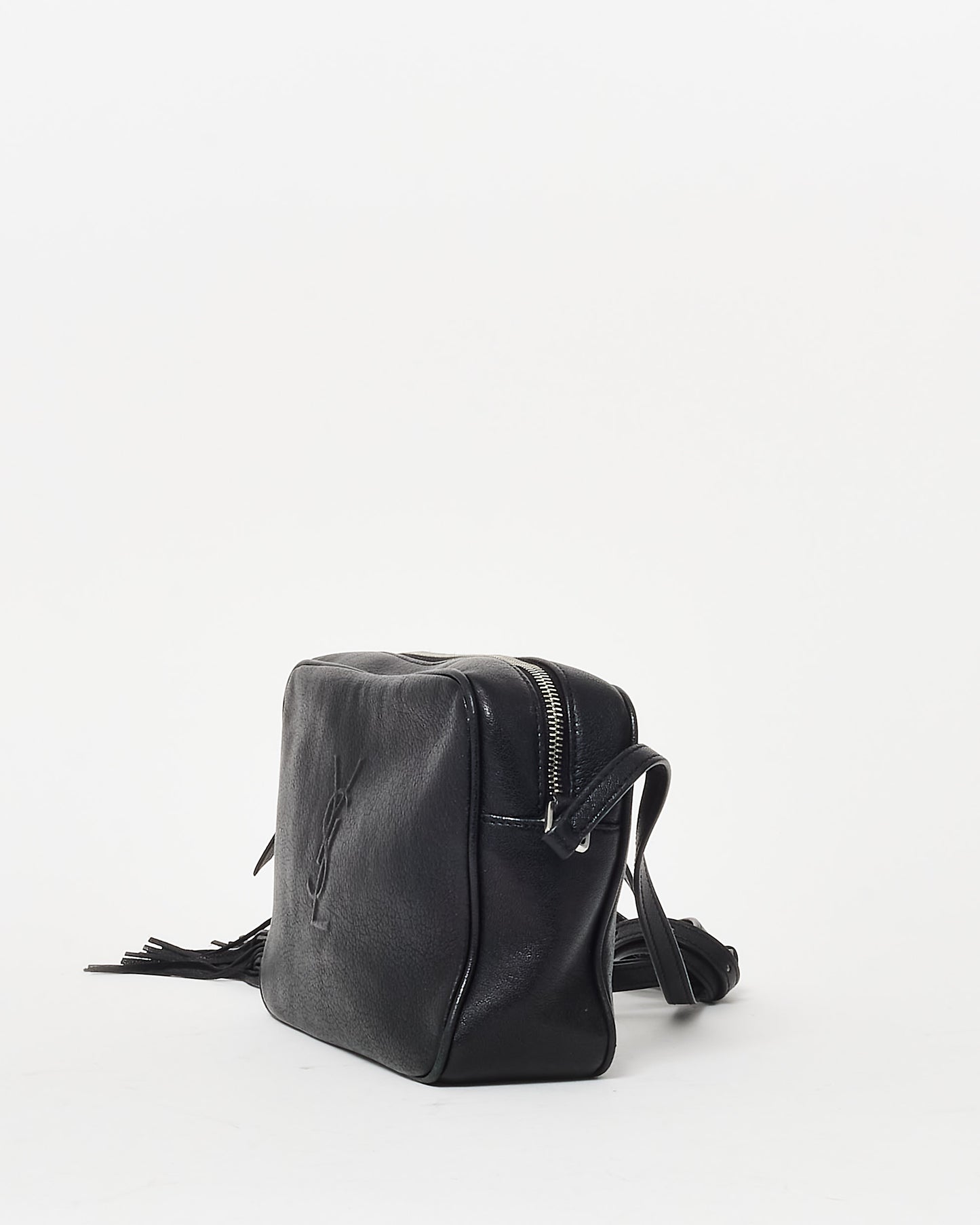 Saint Laurent Black Leather Embossed Logo Lou Camera Bag