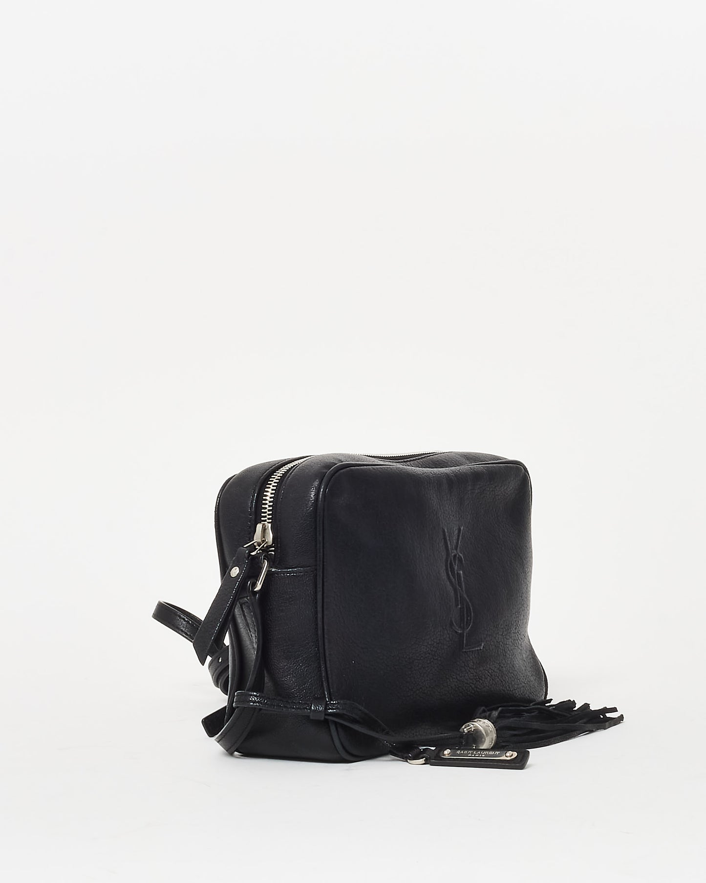 Saint Laurent Black Leather Embossed Logo Lou Camera Bag