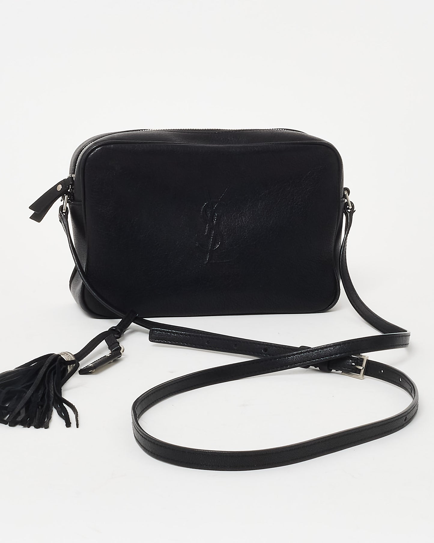 Saint Laurent Black Leather Embossed Logo Lou Camera Bag