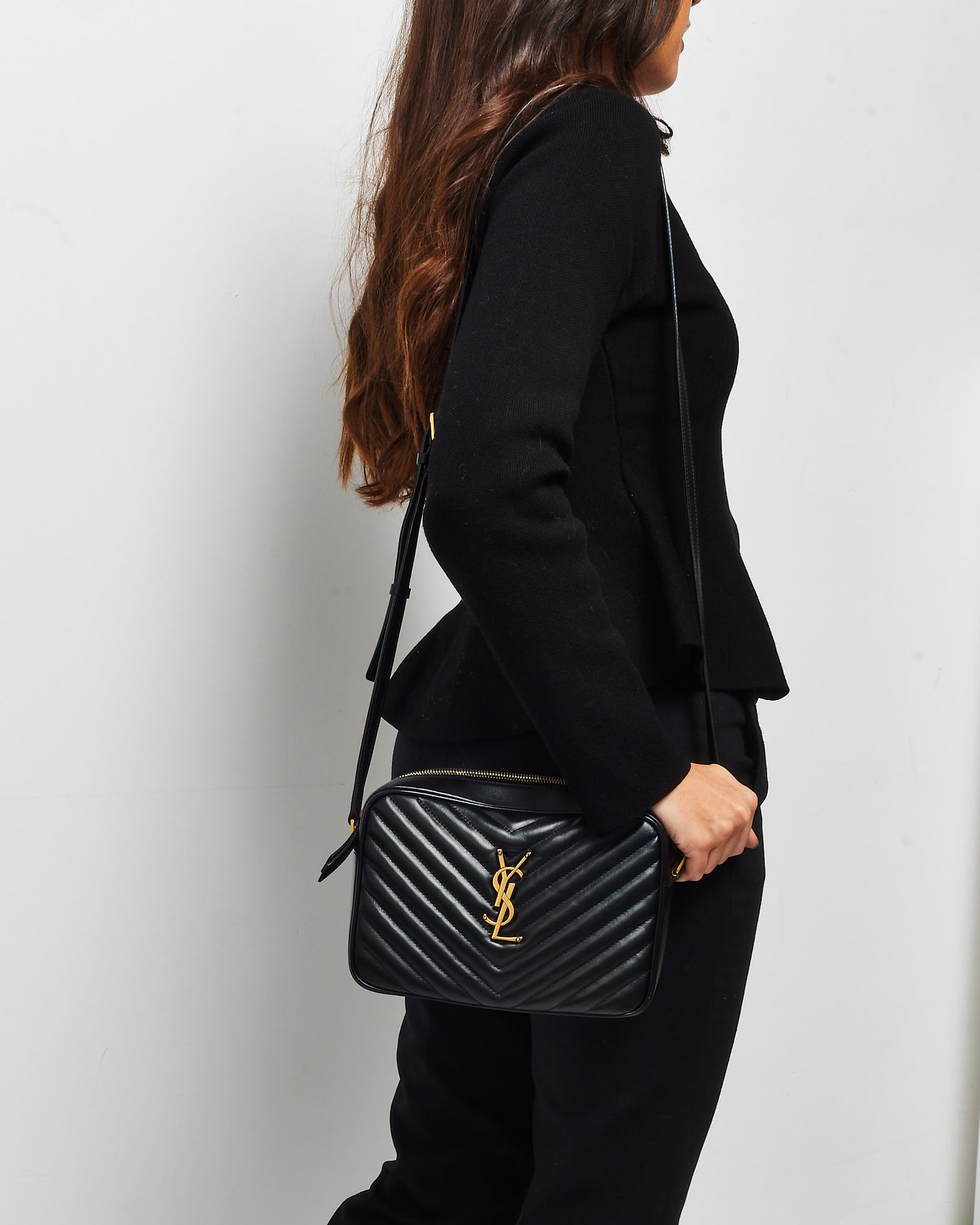 Saint Laurent Black Matelassé Leather GHW Lou Camera Bag