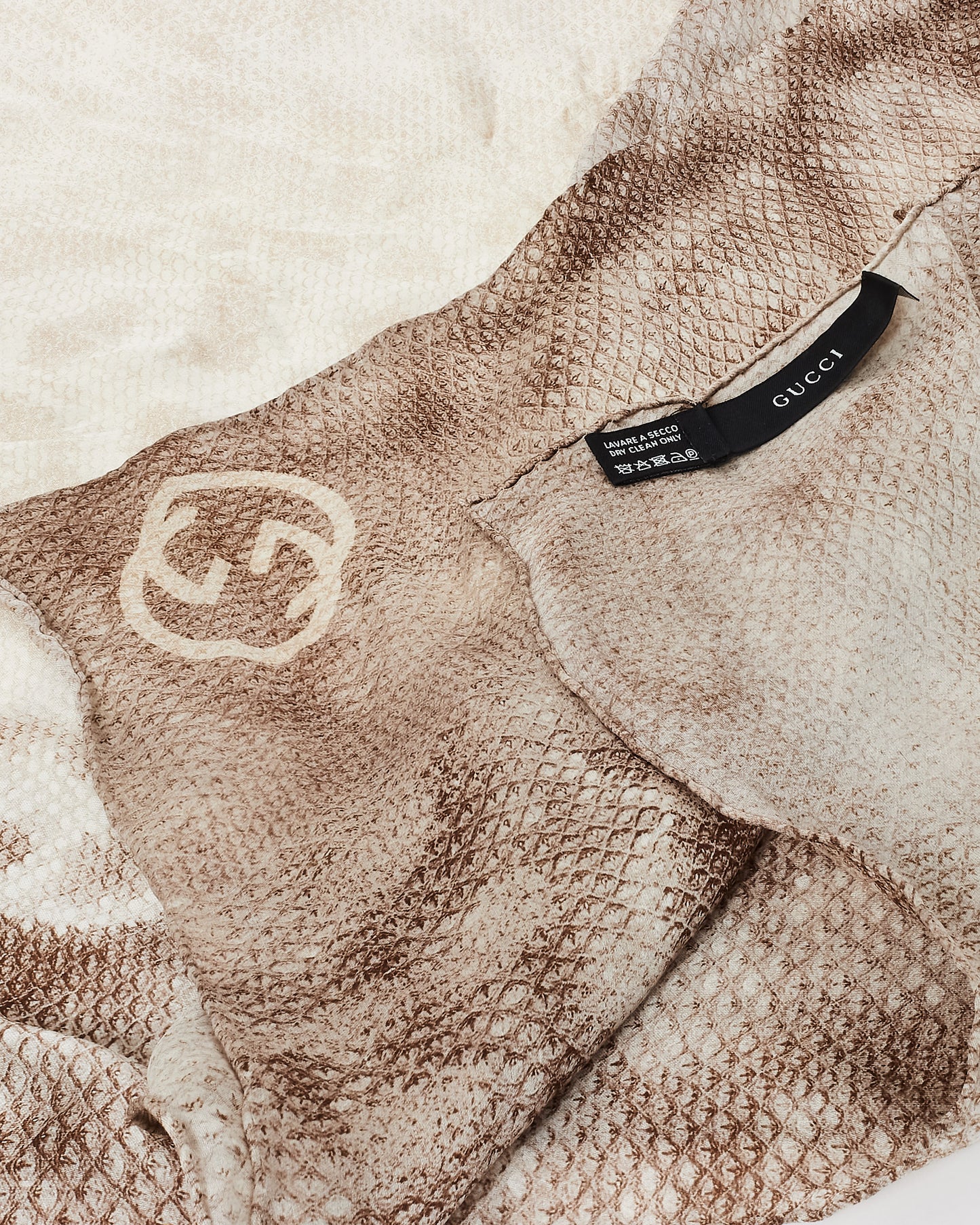 Gucci Beige/Grey Python Effect Logo Silk Scarf