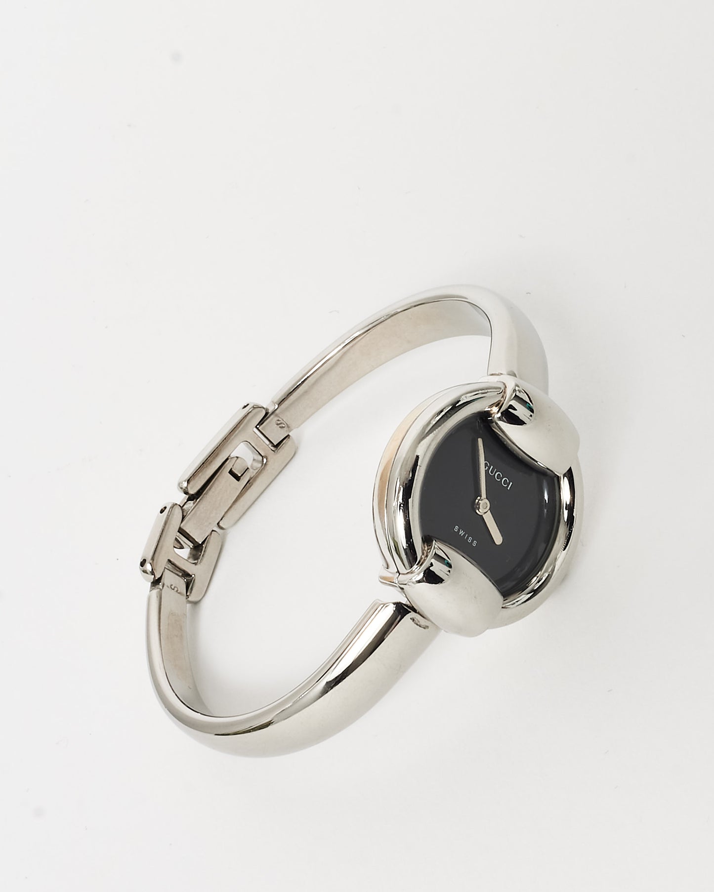 Gucci Vintage Silver Bangle & Black Dial Watch - S