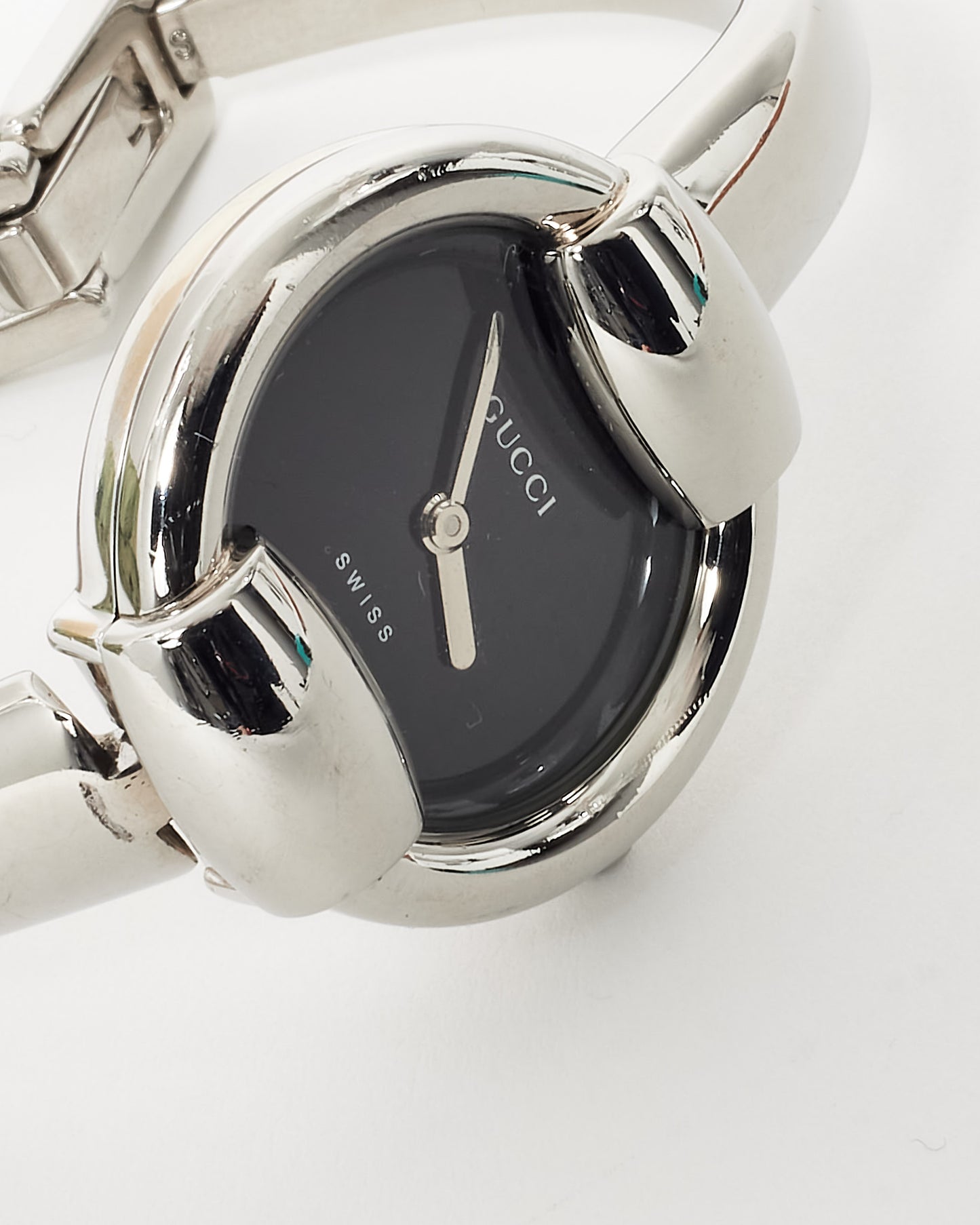 Gucci Vintage Silver Bangle & Black Dial Watch - S