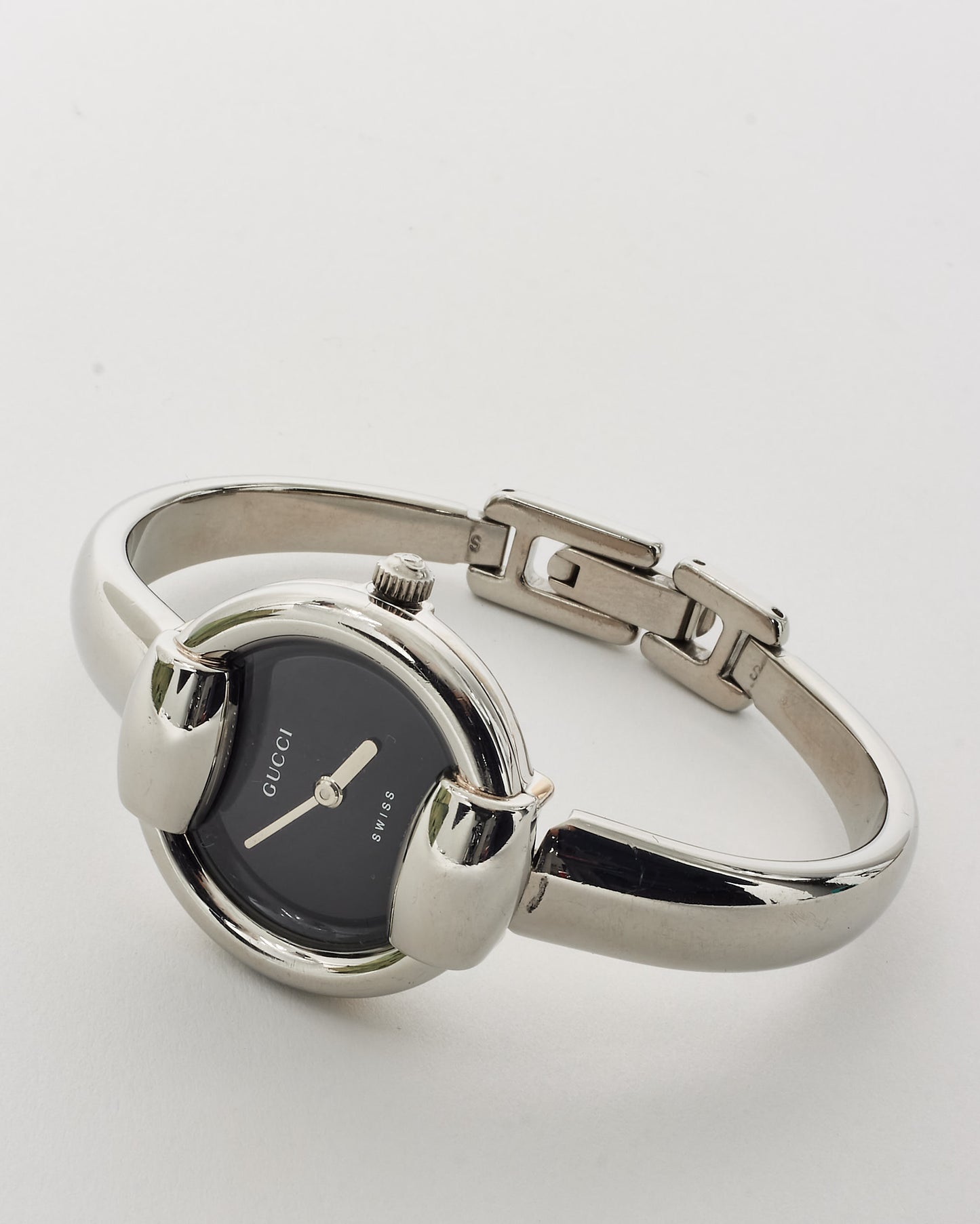 Gucci Vintage Silver Bangle & Black Dial Watch - S