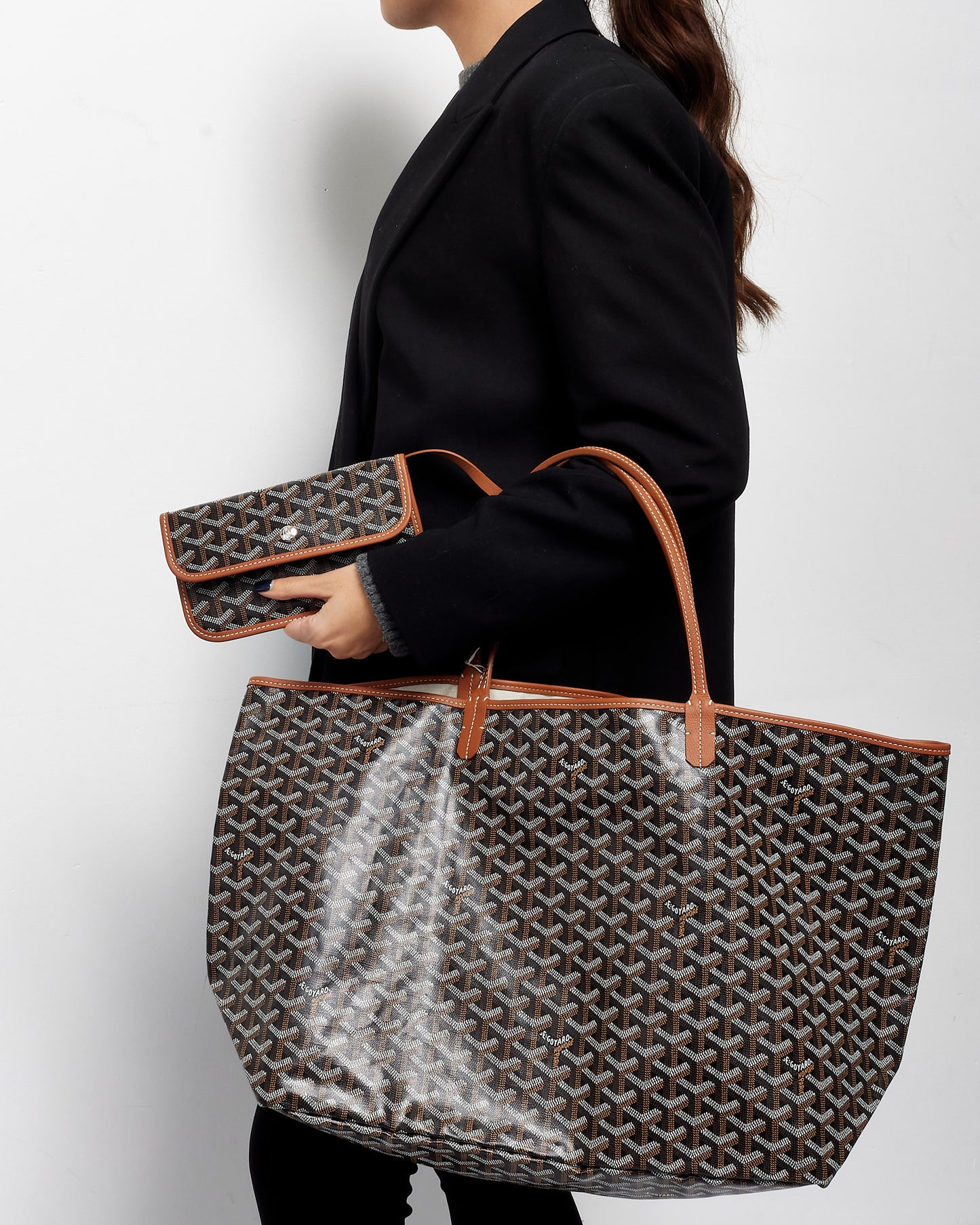 Goyard Black & Tan Monogram Canvas Saint Louis GM Tote W Pouch