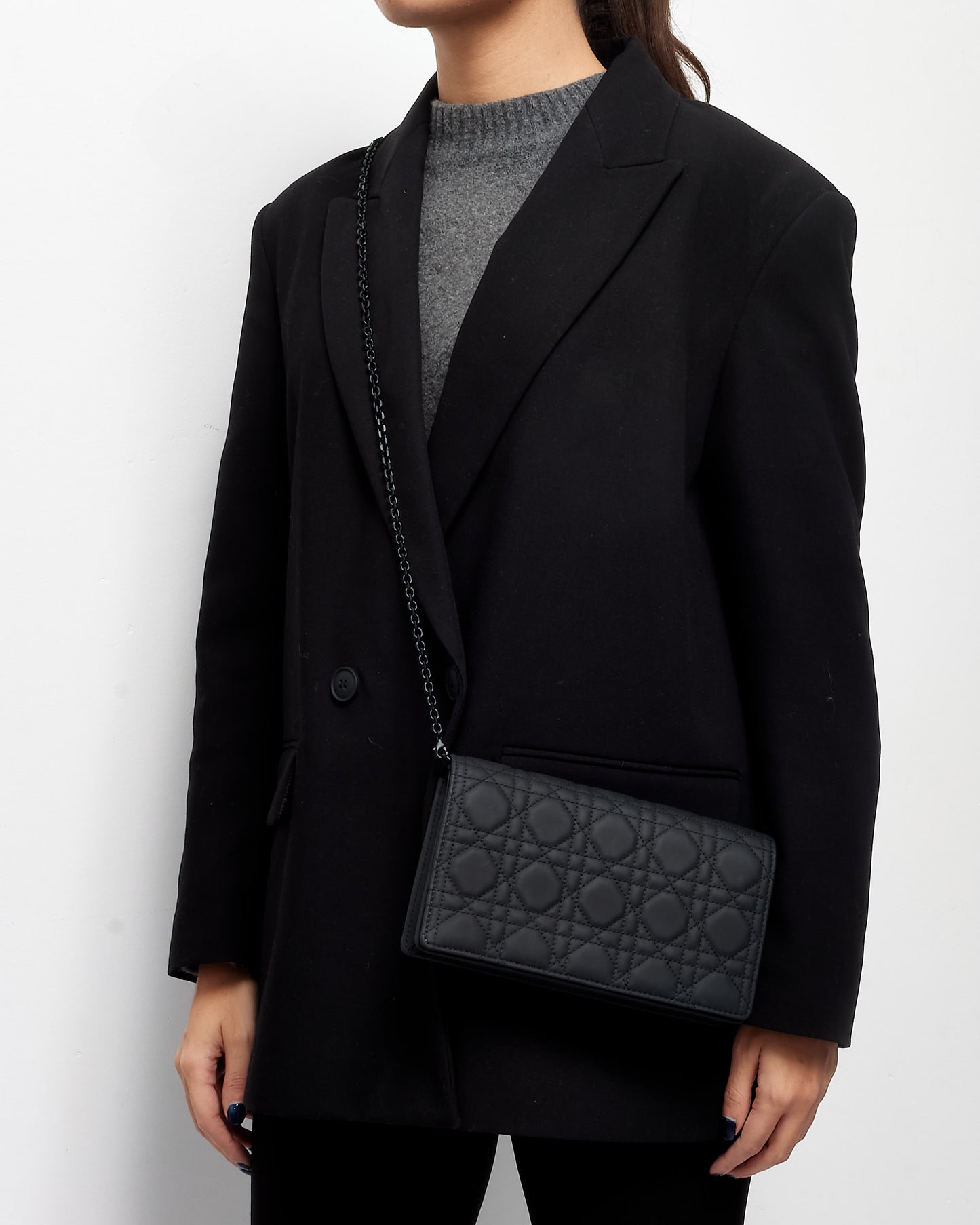 Dior So Black Ultra Matte Leather Cannage Wallet On Chain W/Out Charms