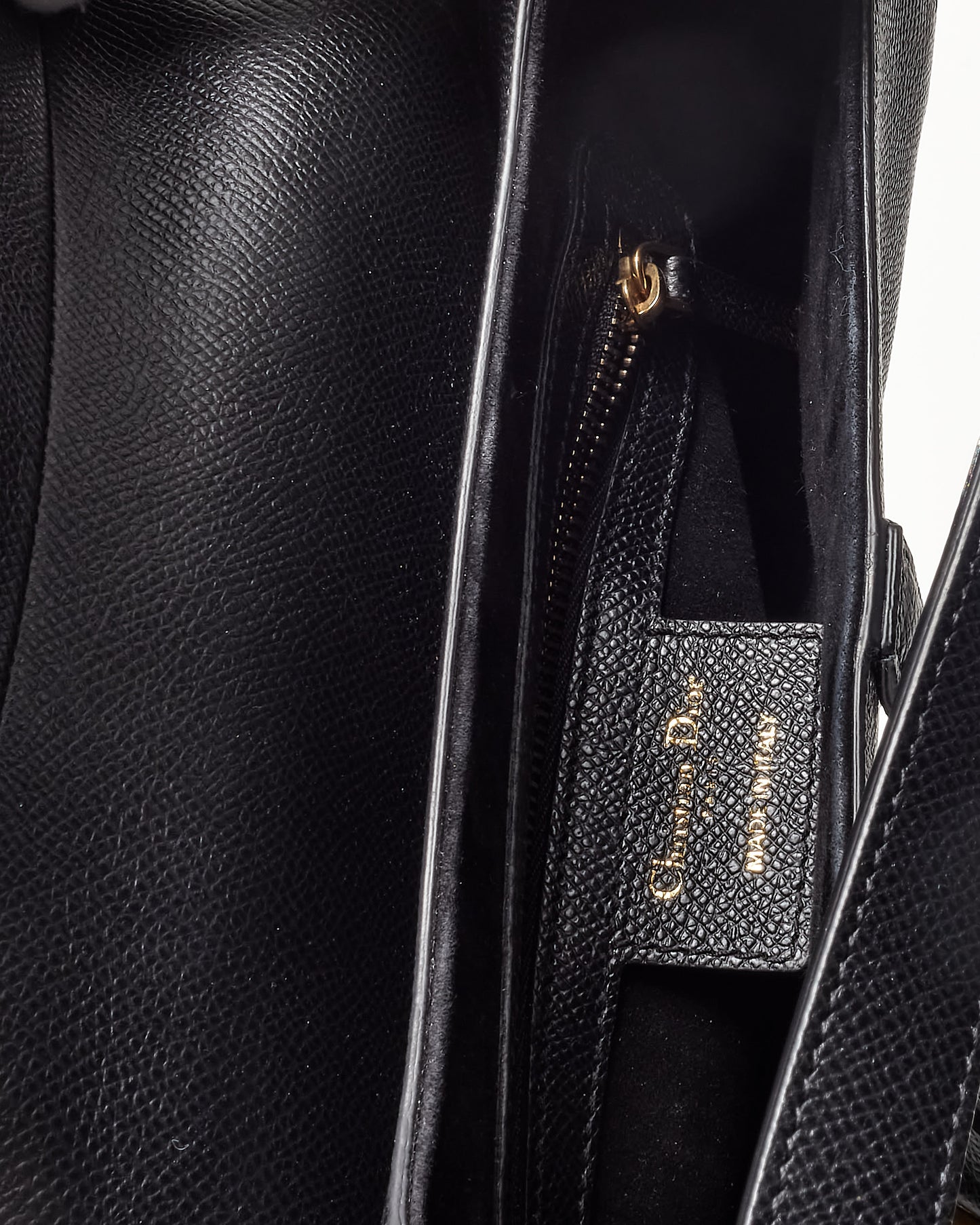 Dior Black Grained Leather Saddle Bag W/ Black & White Embroidered Guitar Strap