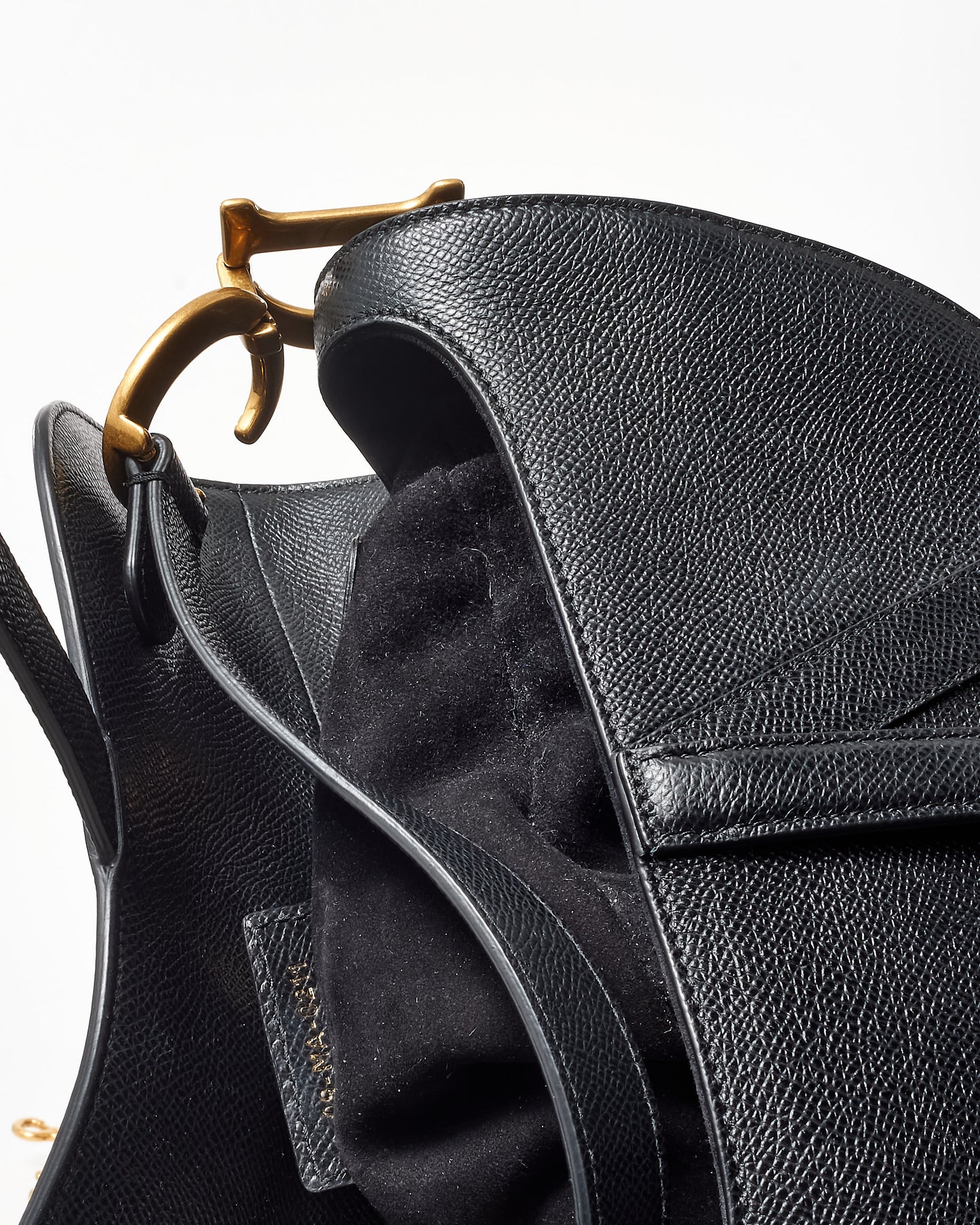 Dior Black Grained Leather Saddle Bag W/ Black & White Embroidered Guitar Strap