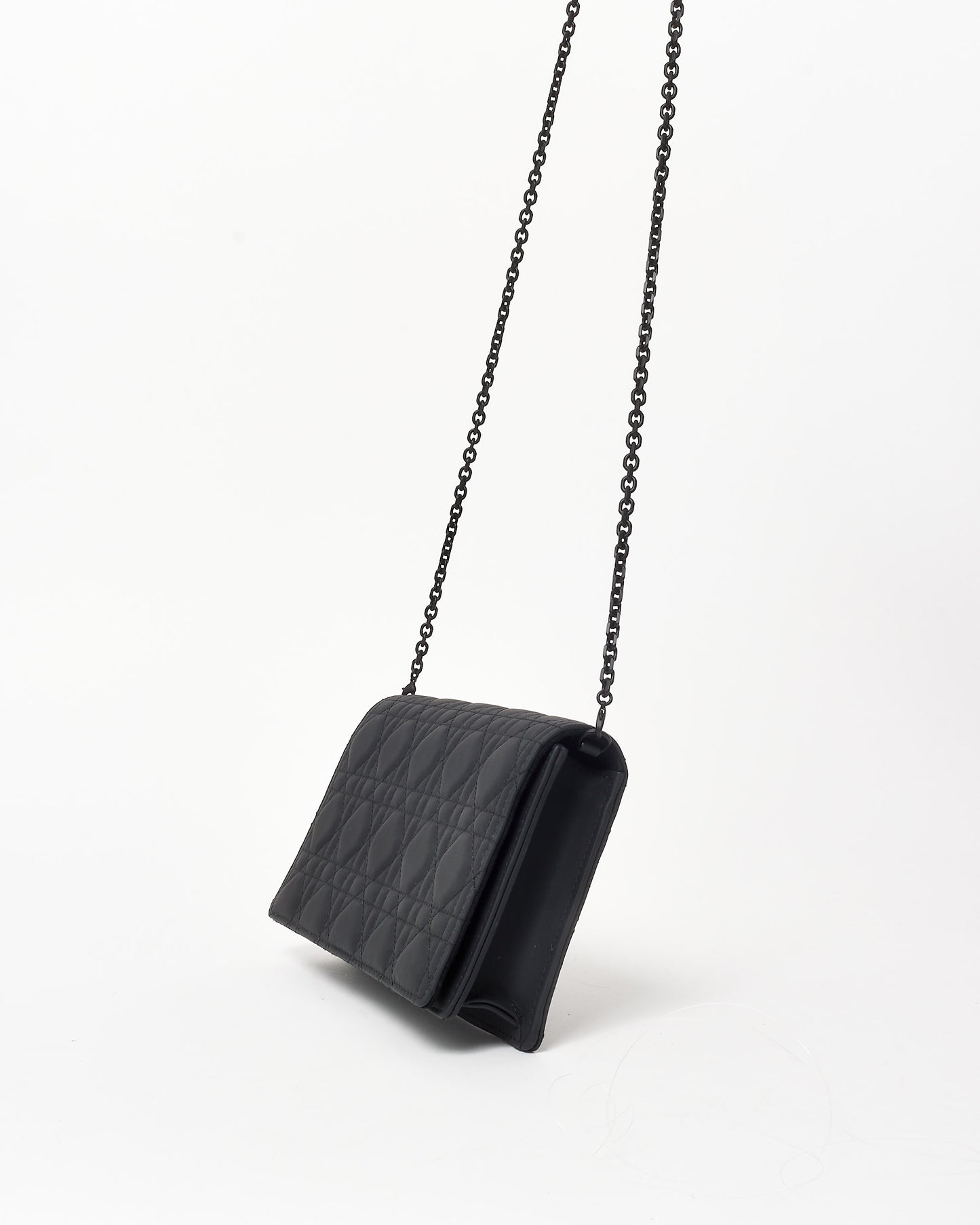 Dior So Black Ultra Matte Leather Cannage Wallet On Chain W/Out Charms