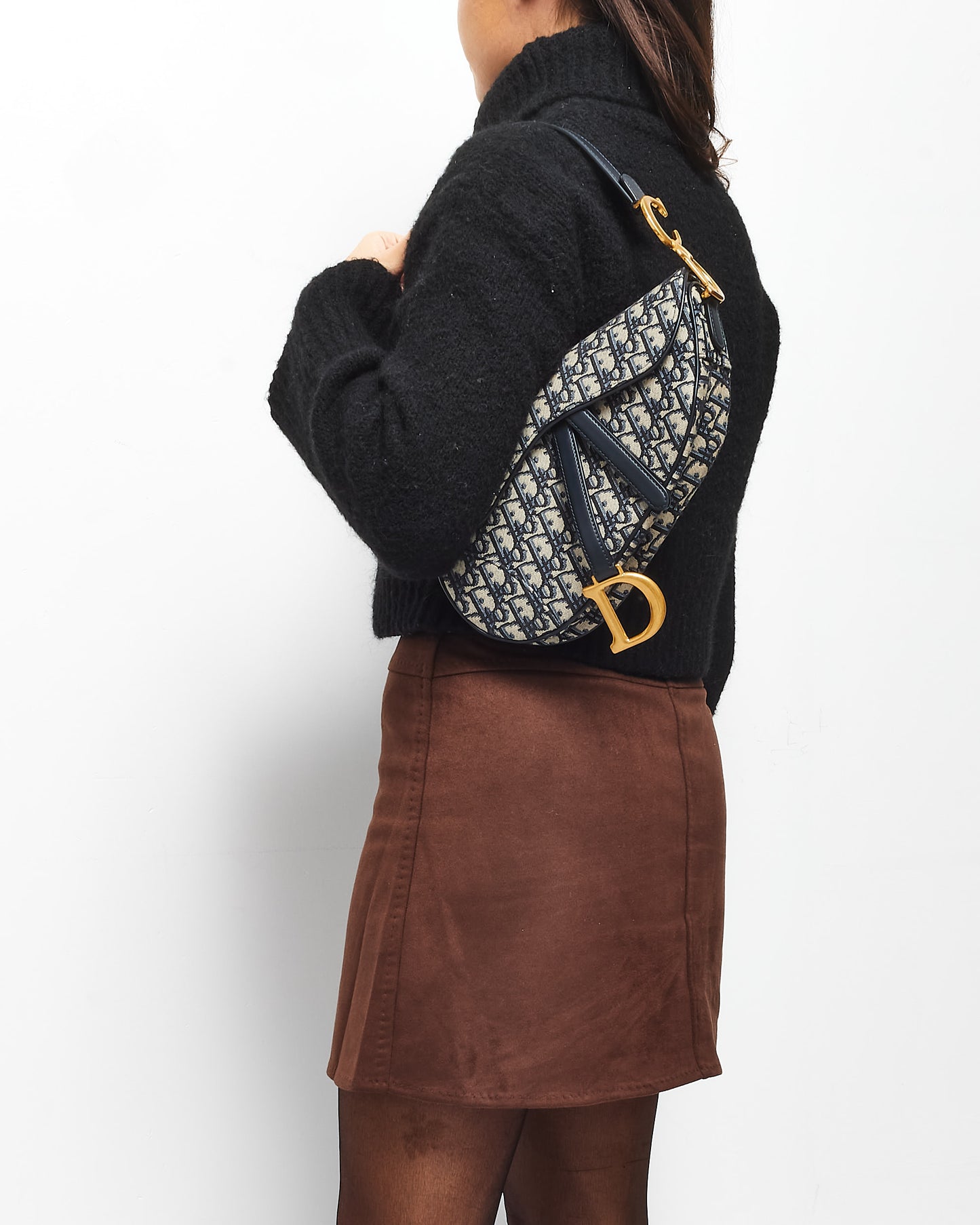 Dior Blue Oblique Canvas Saddle Bag W/ Leather Strap