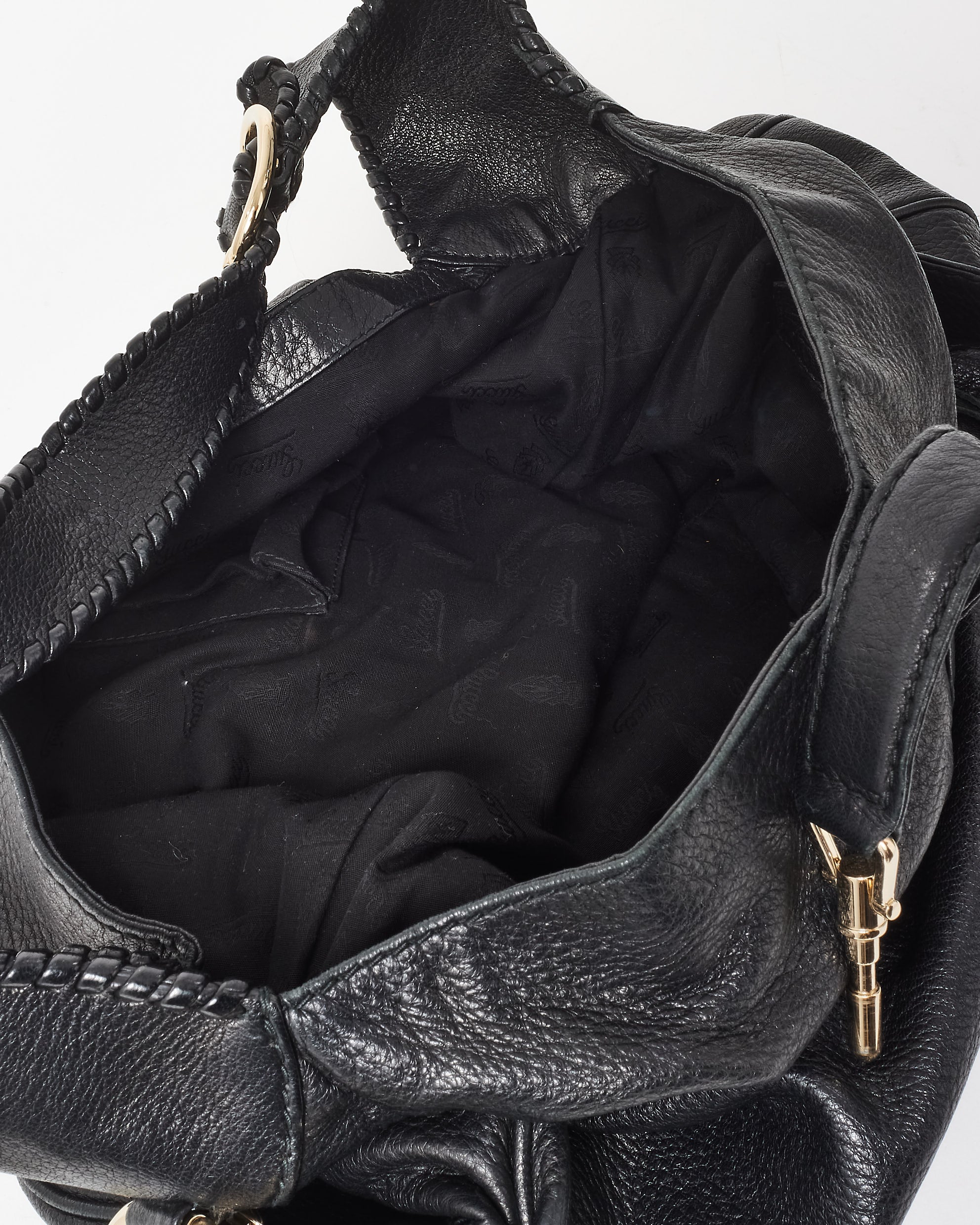 Buy Gucci Black Leather Jackie Bamboo Hobo Tote W/Strap