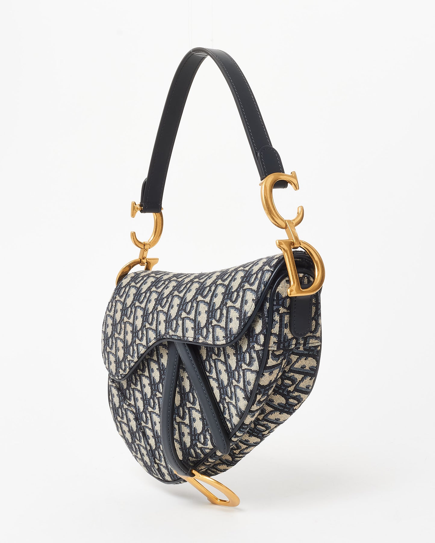 Dior Blue Oblique Canvas Saddle Bag W/ Leather Strap