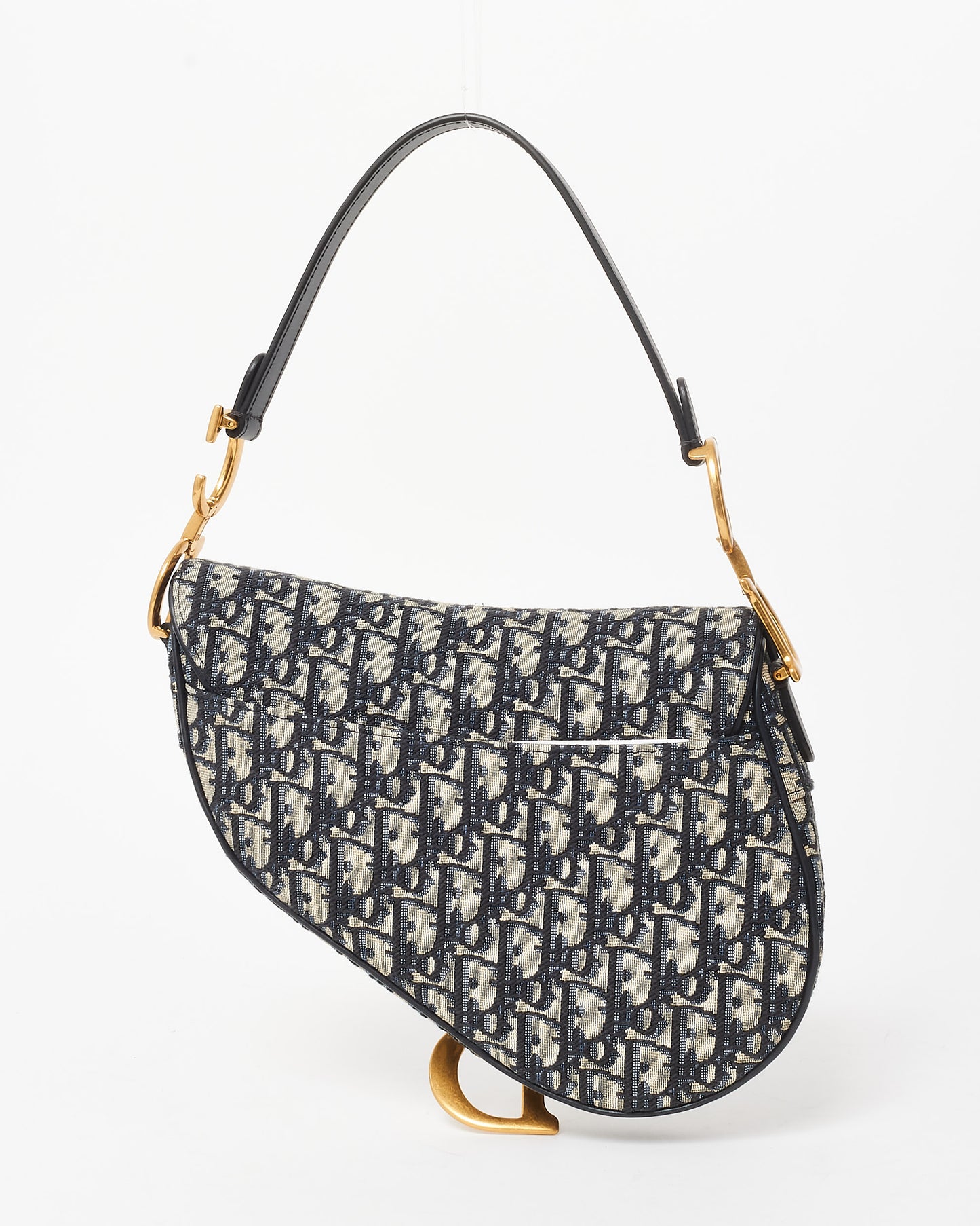 Dior Blue Oblique Canvas Saddle Bag W/ Leather Strap