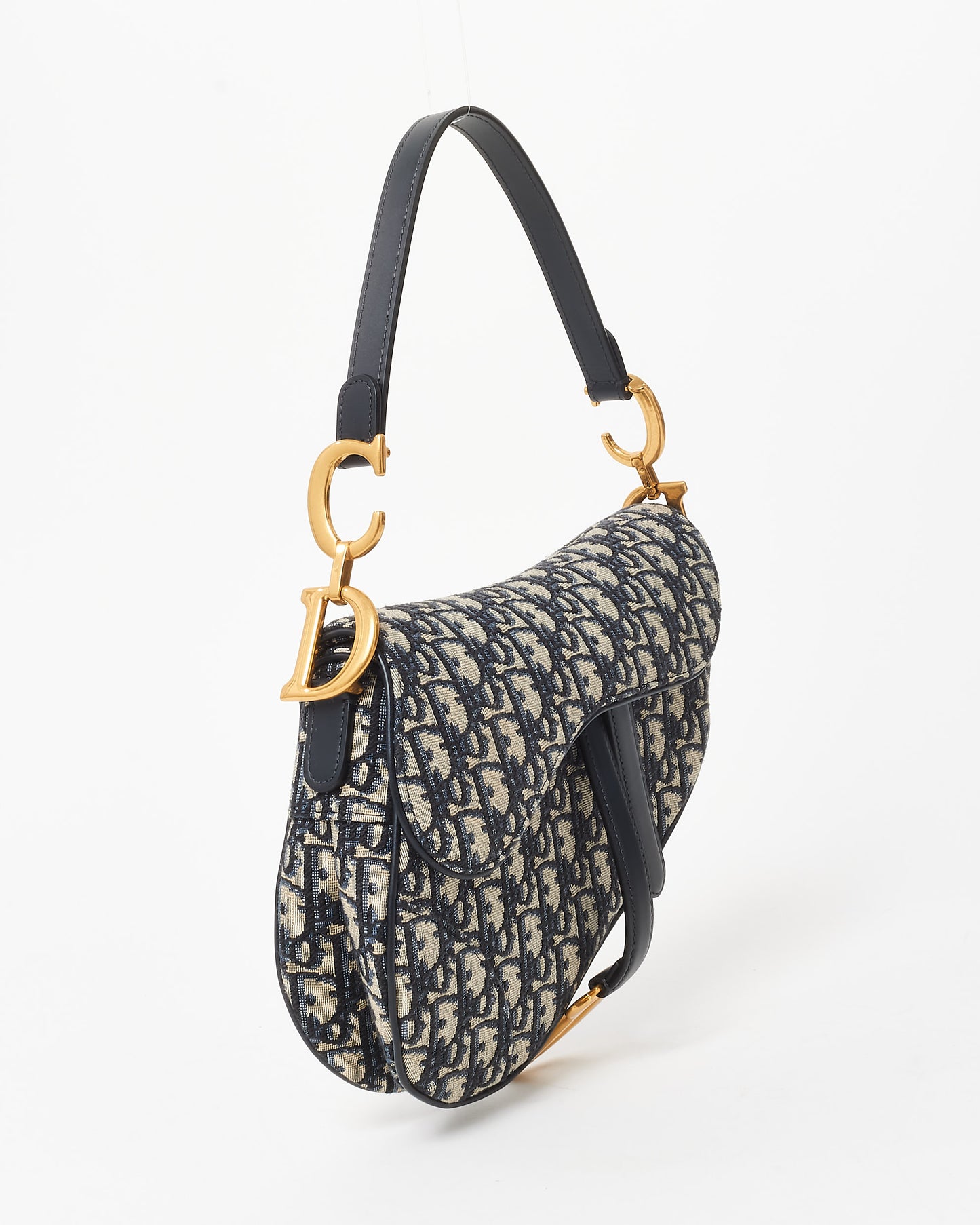 Dior Blue Oblique Canvas Saddle Bag W/ Leather Strap