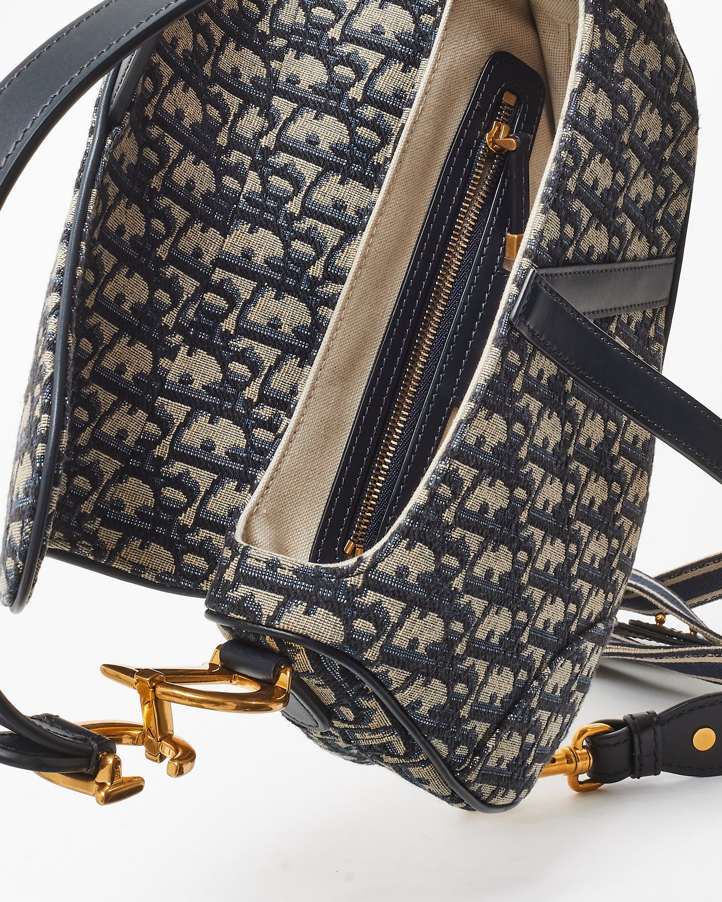 Dior Blue Oblique Canvas Saddle Bag W/ Leather Strap