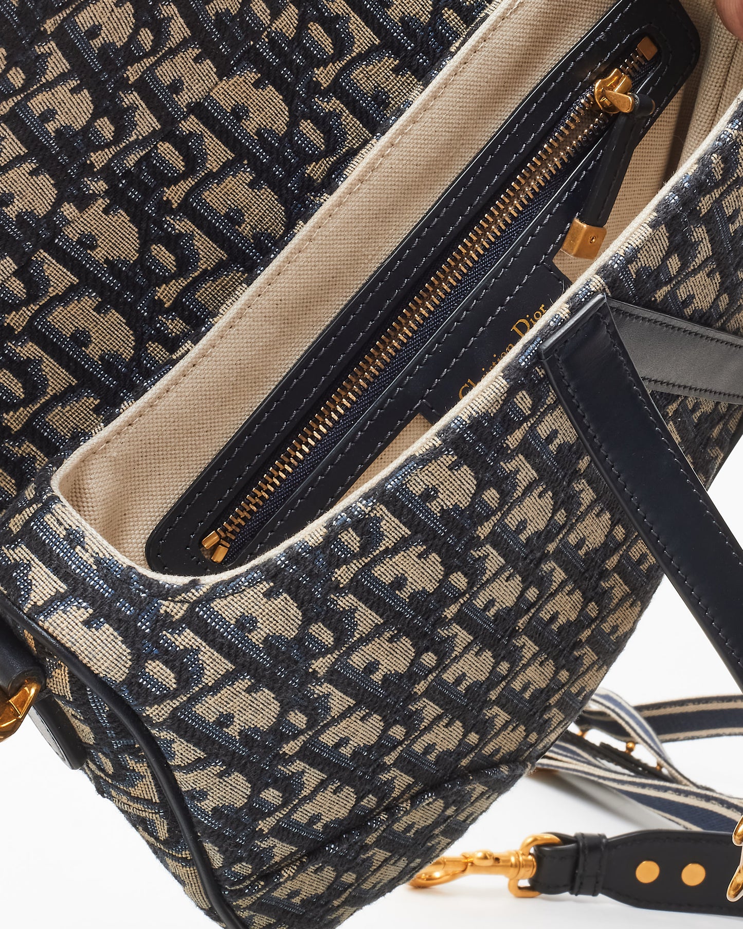 Dior Blue Oblique Canvas Saddle Bag W/ Leather Strap