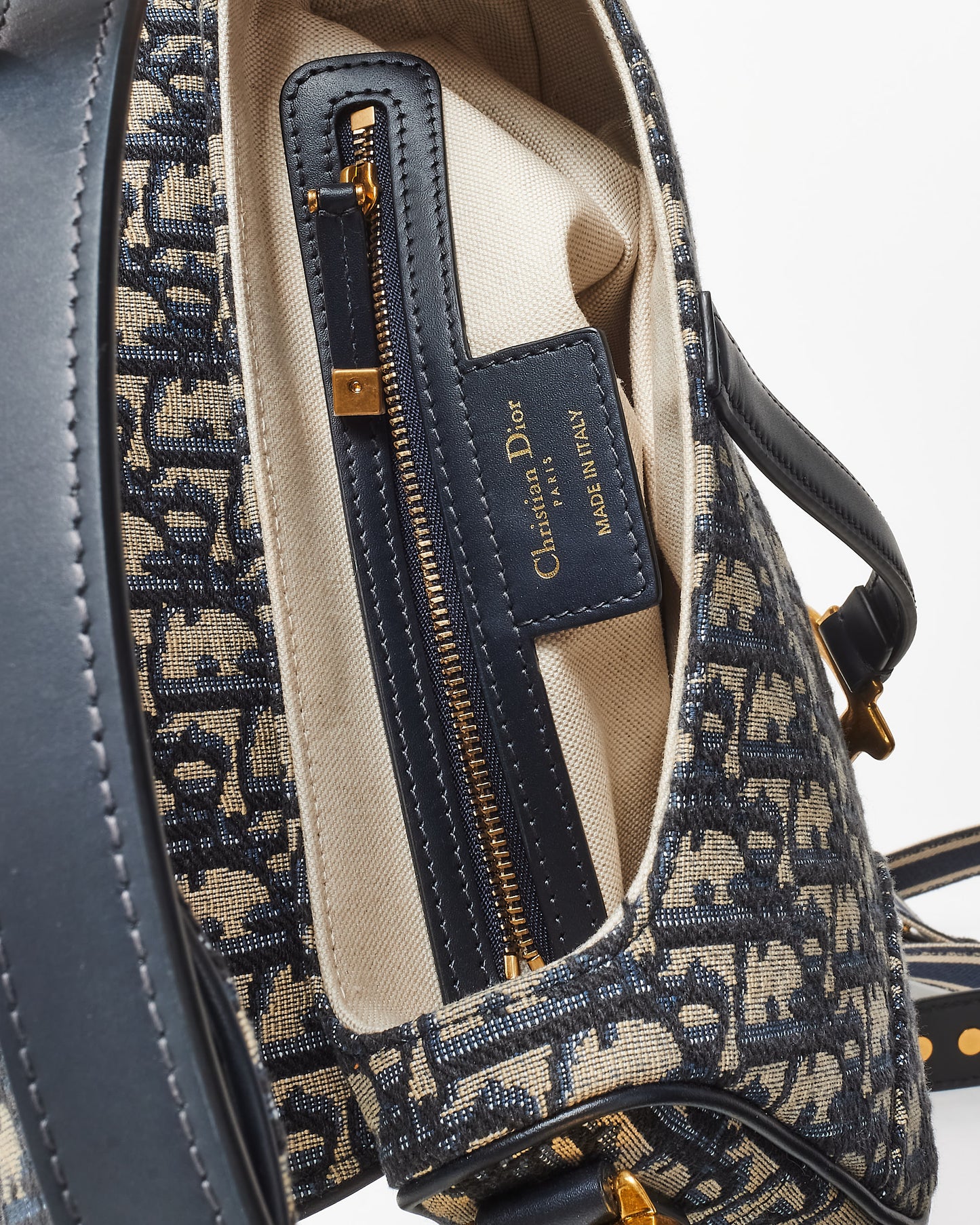 Dior Blue Oblique Canvas Saddle Bag W/ Leather Strap