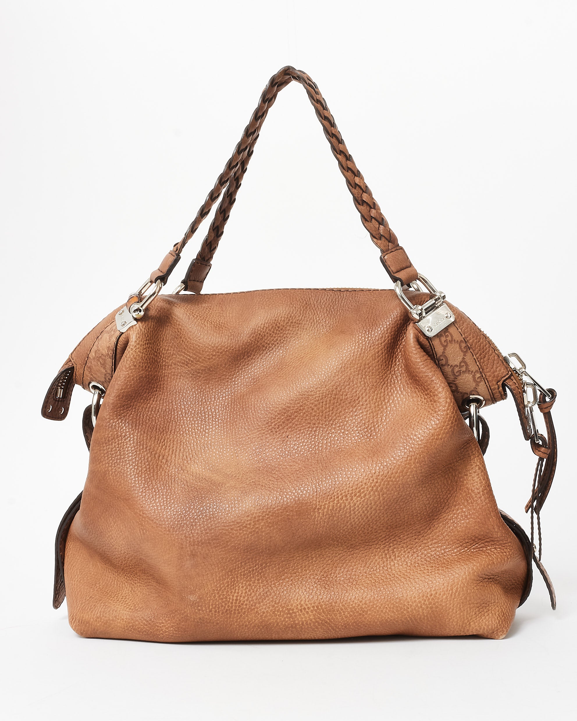 Buy Gucci Vintage Brown Leather Braided Handle Guccissima