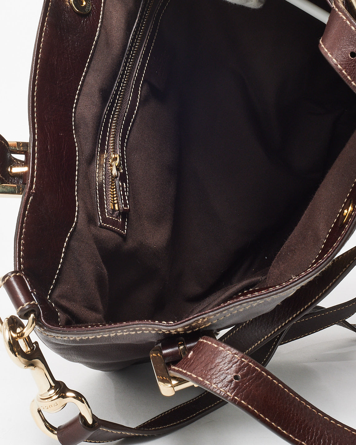 Gucci Vintage Brown Leather Silver GG Logo & Web Shoulder Bag W/ Strap