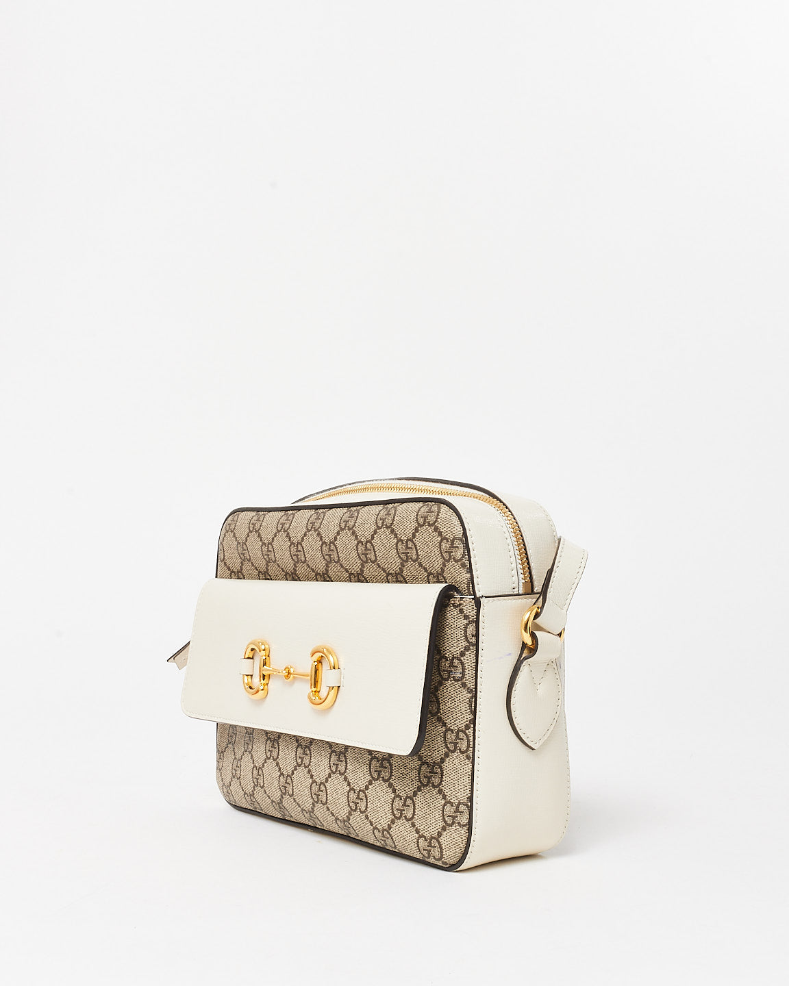 Gucci Monogram Coated Canvas & Cream Leather 1955 Horsebit Crossbody Camera Bag