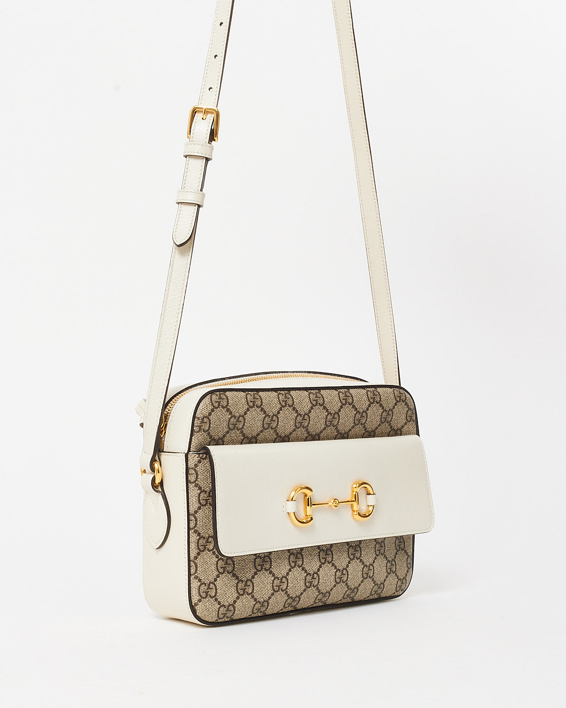 Gucci Monogram Coated Canvas & Cream Leather 1955 Horsebit Crossbody Camera Bag
