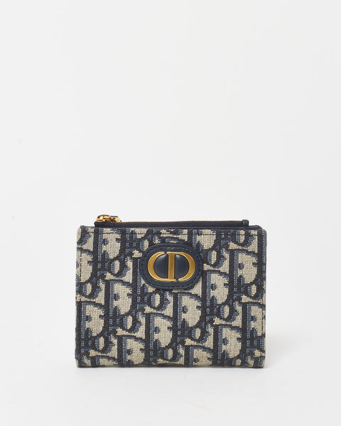 Buy Dior Blue Oblique Canvas Logo 30 Montaigne Dahlia Bifold