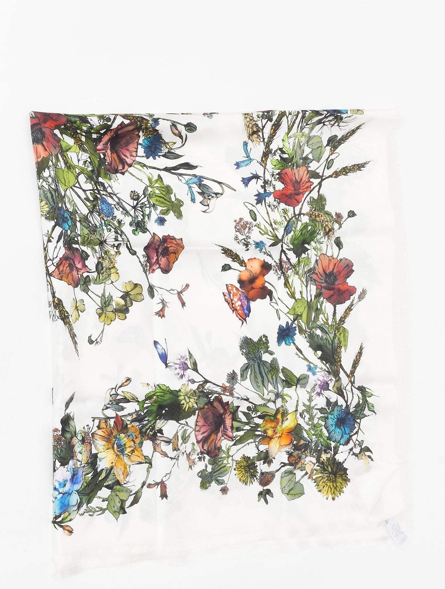 Dior White & Multi Floral Silk D-Millefiori Scarf