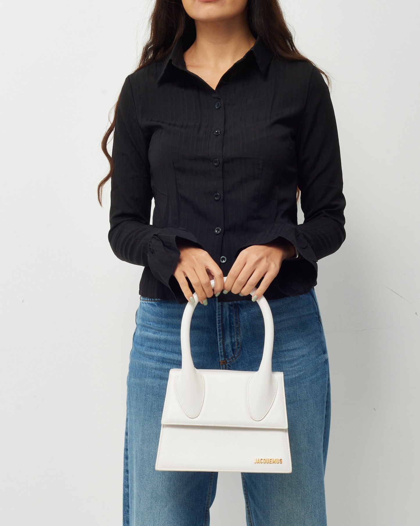 Jacquemus White Leather "Le Grand Chiquito" Bag w/ Strap