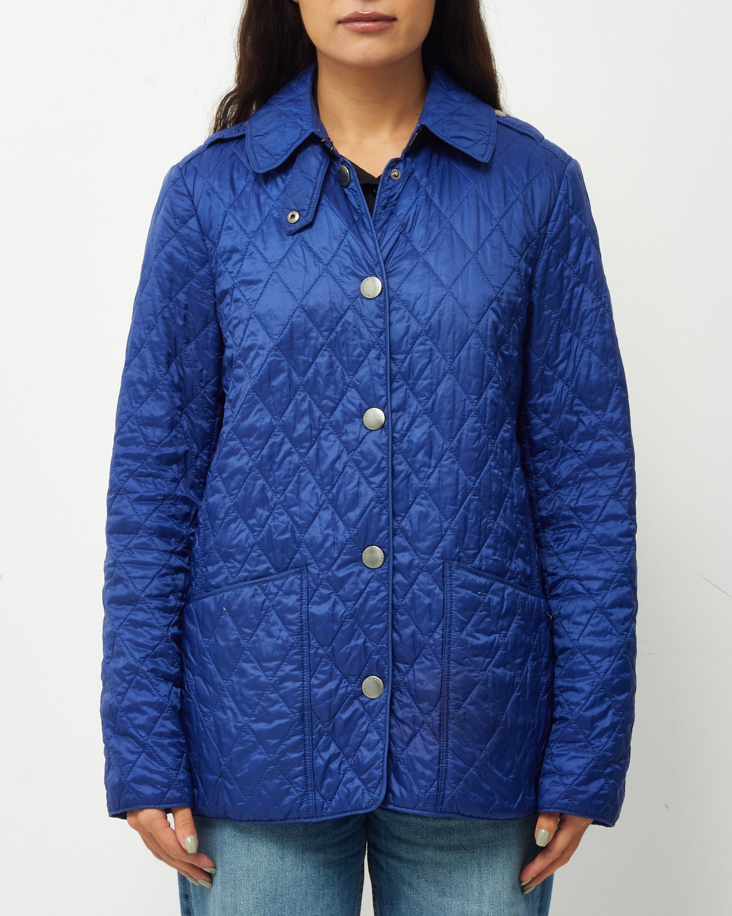 Burberry Blue Nylon Padded Quilted Lightweight Jacket - M