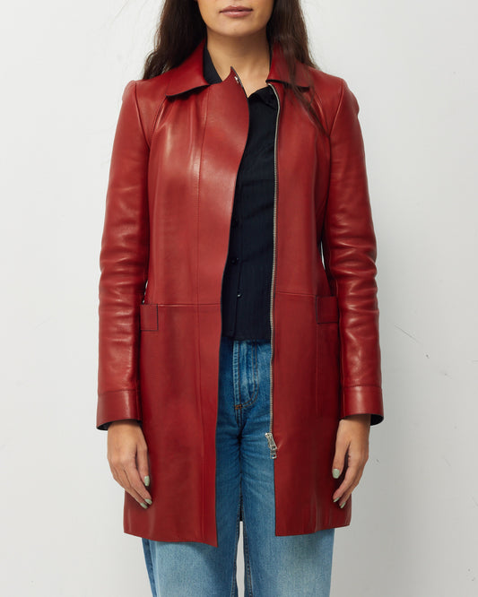 Gucci Burnt Orange/Red Leather Coat - 38