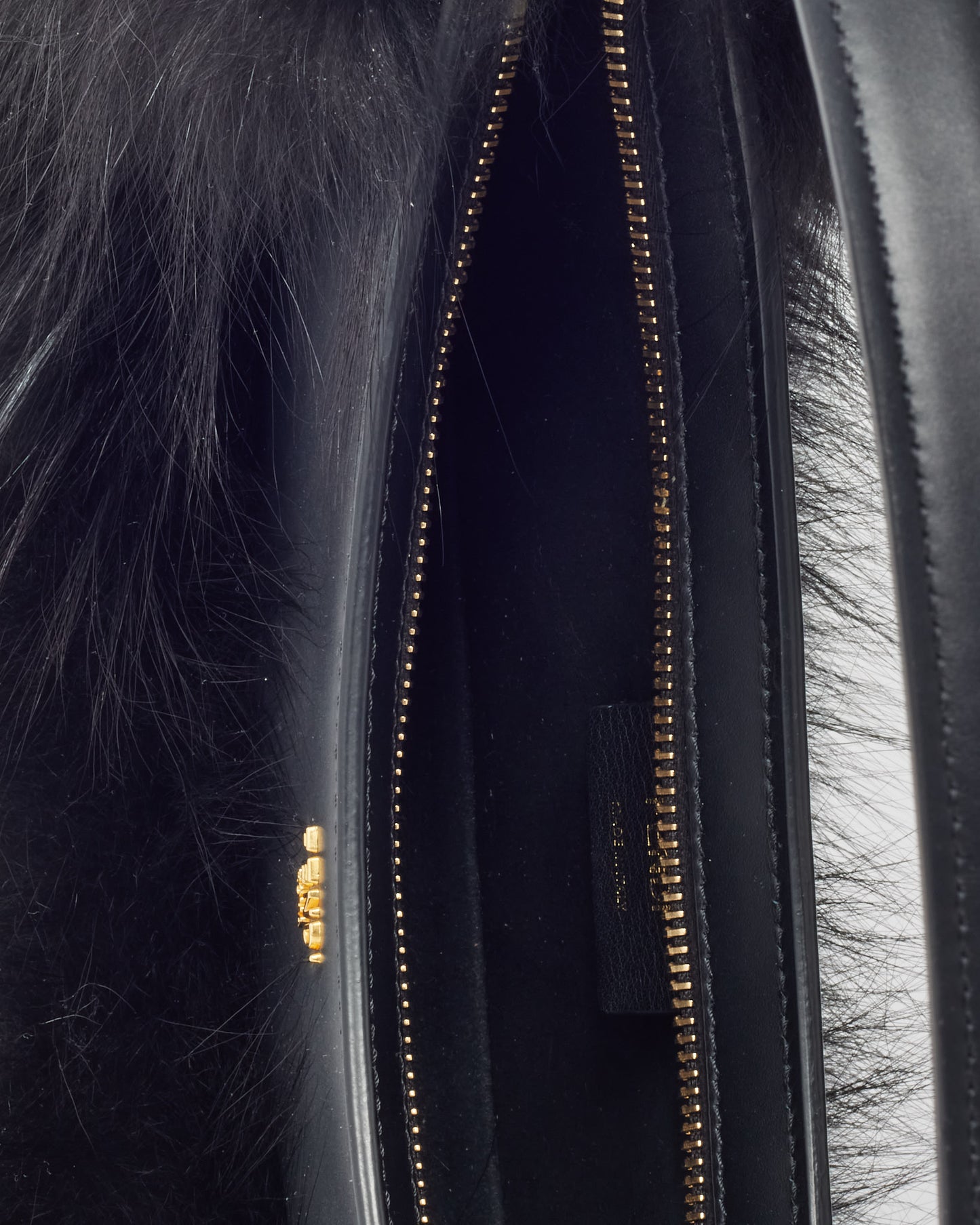 Fendi Black Leather and Fox Fur O'Lock Swing Shoulder Bag
