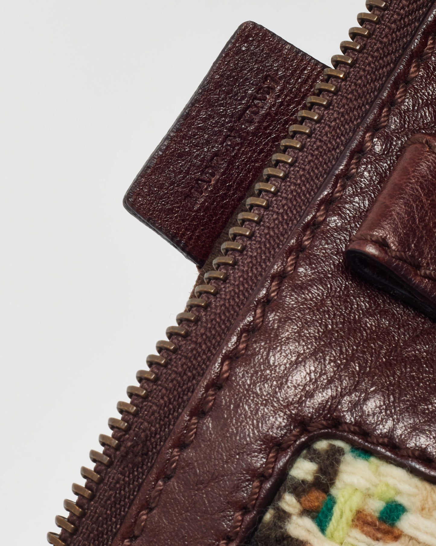 Burberry Brown Leather and Cream/Multi Tweed Baguette Zip Shoulder Bag